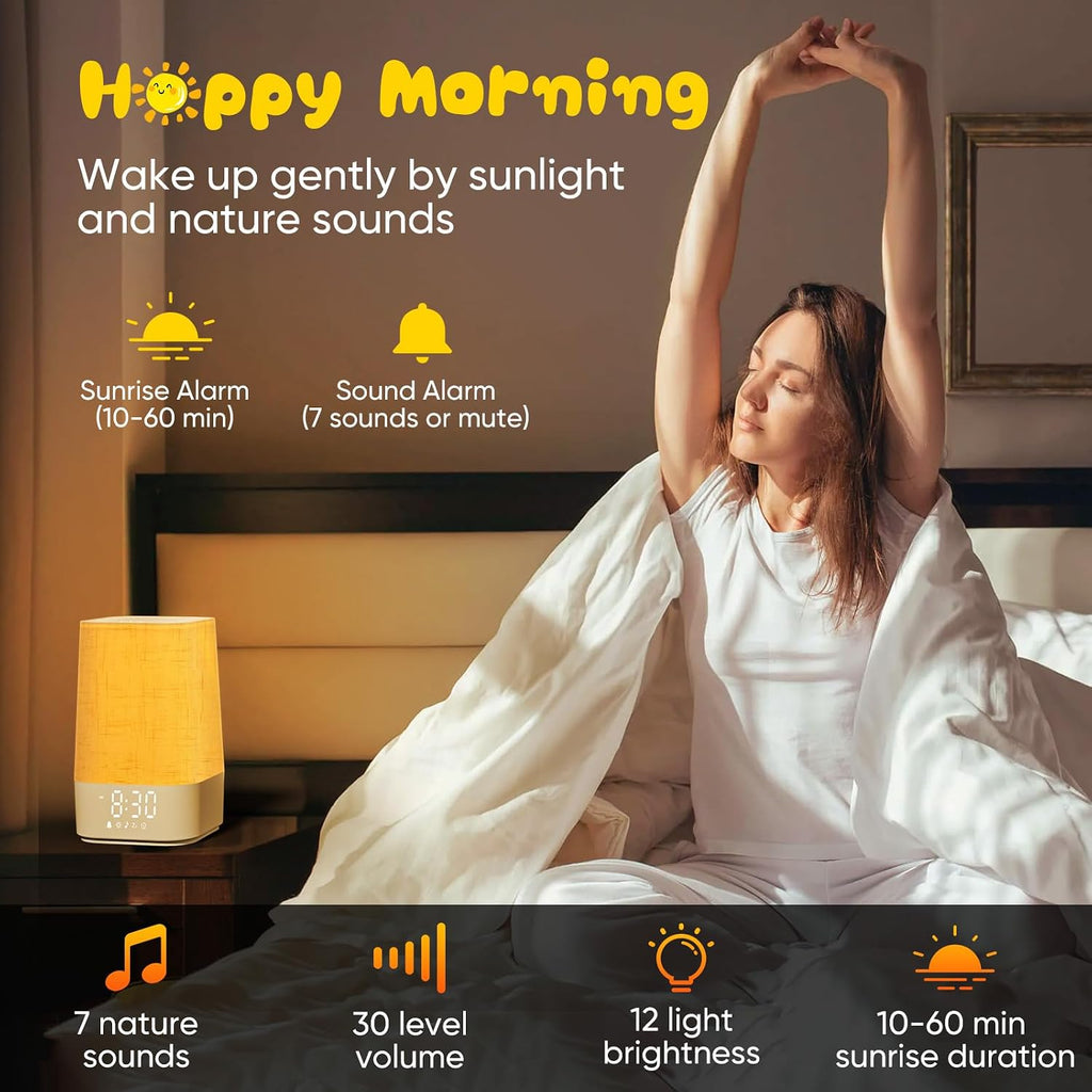 Sound Machine White Noise Machine with 30 Soothing Sounds, Sleep Timer, Dimmable Bedside Lamp Night Light Clock, Sunrise Alarm Clock Wake…