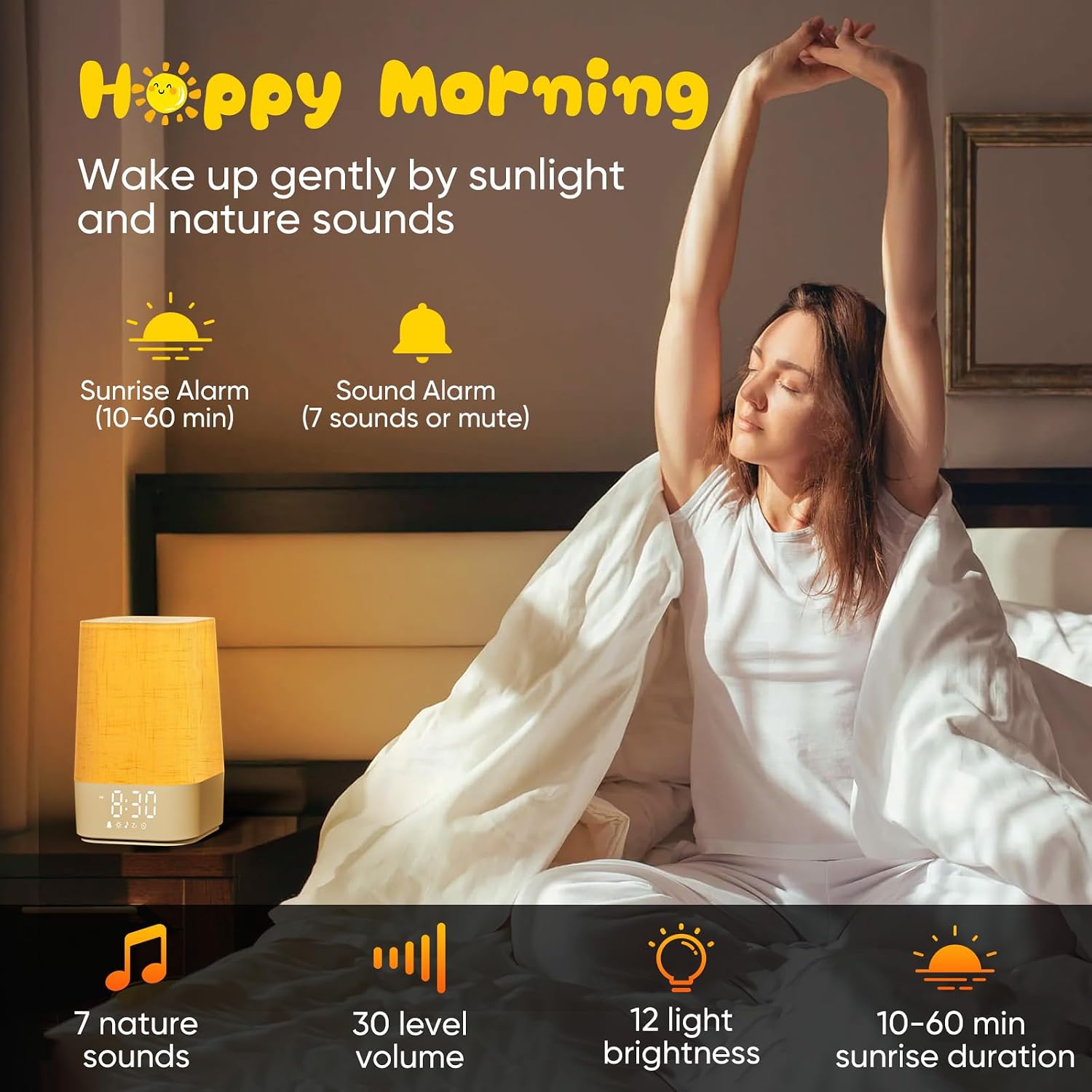 Sound Machine White Noise Machine with 30 Soothing Sounds, Sleep Timer, Dimmable Bedside Lamp Night Light Clock, Sunrise Alarm Clock Wake…