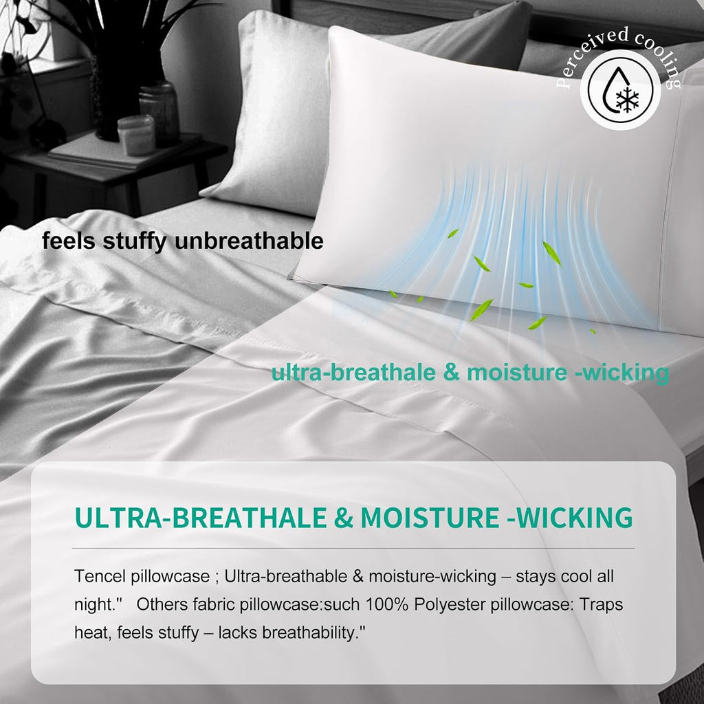 Stnomyhome Eucalyptus Tencel Cooling Pillowcase 2 Pack Queen Silver | Moisture Wicking for Night Sweats | 3X Faster Drying | Oeko-TEX Certi…