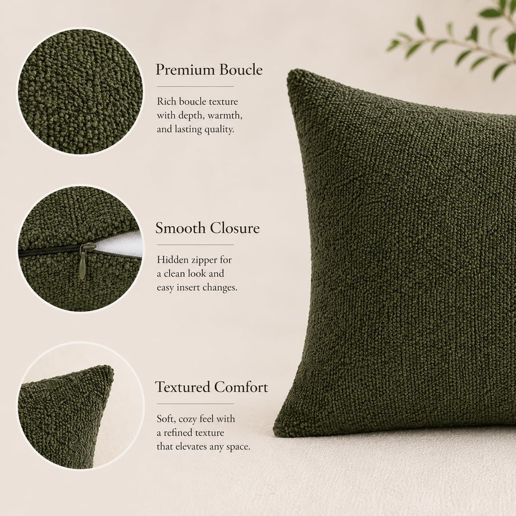JoraLion 12x24 inch Boucle Lumbar Pillow Cover, Army Green Woven Texture Neutral Long Pillow Cover Breathable Cushion Case for Couch Sofa…