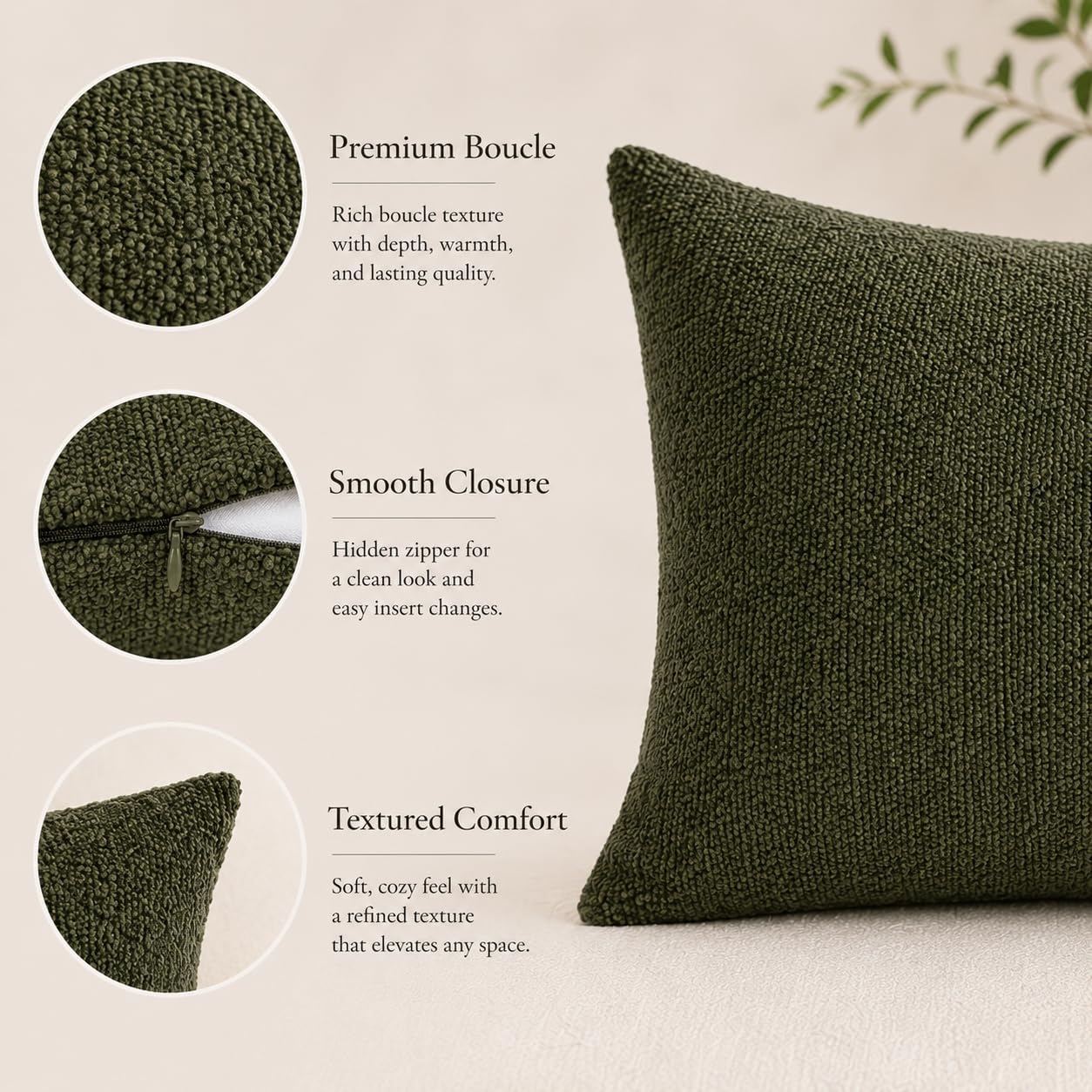 JoraLion 12x24 inch Boucle Lumbar Pillow Cover, Army Green Woven Texture Neutral Long Pillow Cover Breathable Cushion Case for Couch Sofa…