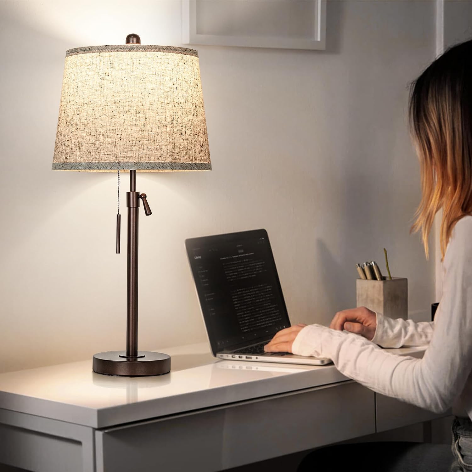 Table Lamps Set of 2, 22" to 30"Adjustable Height Bedside Lamps for Living Room 3 Color Temperatures Tall Nightstand Lamps Modern Brown…