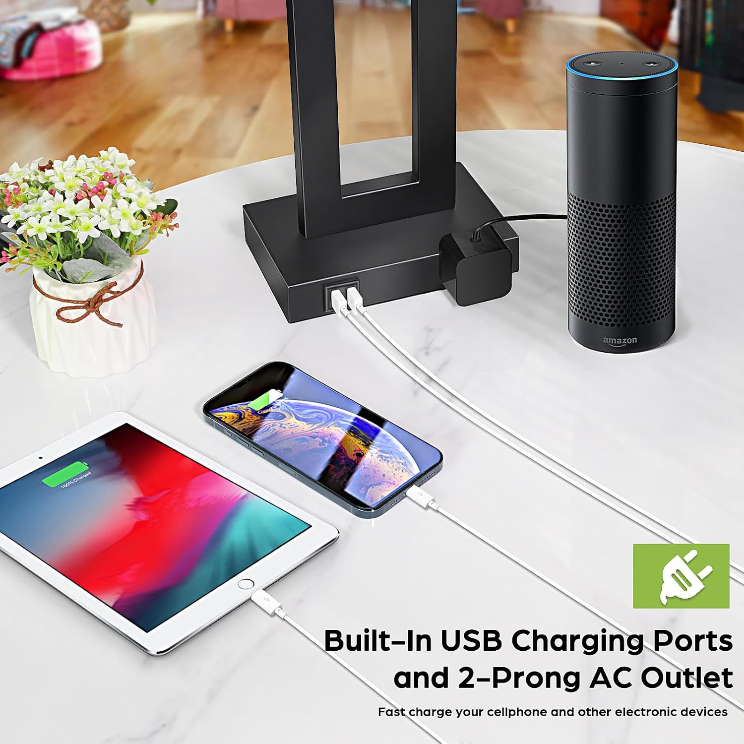 Tobusa Set of 2 Touch Control Table Lamps with 2 USB Ports&AC Outlet, 3-Way Dimmable Modern Nightstand Lamp Sets, Bedside Desk Lamps for Be…