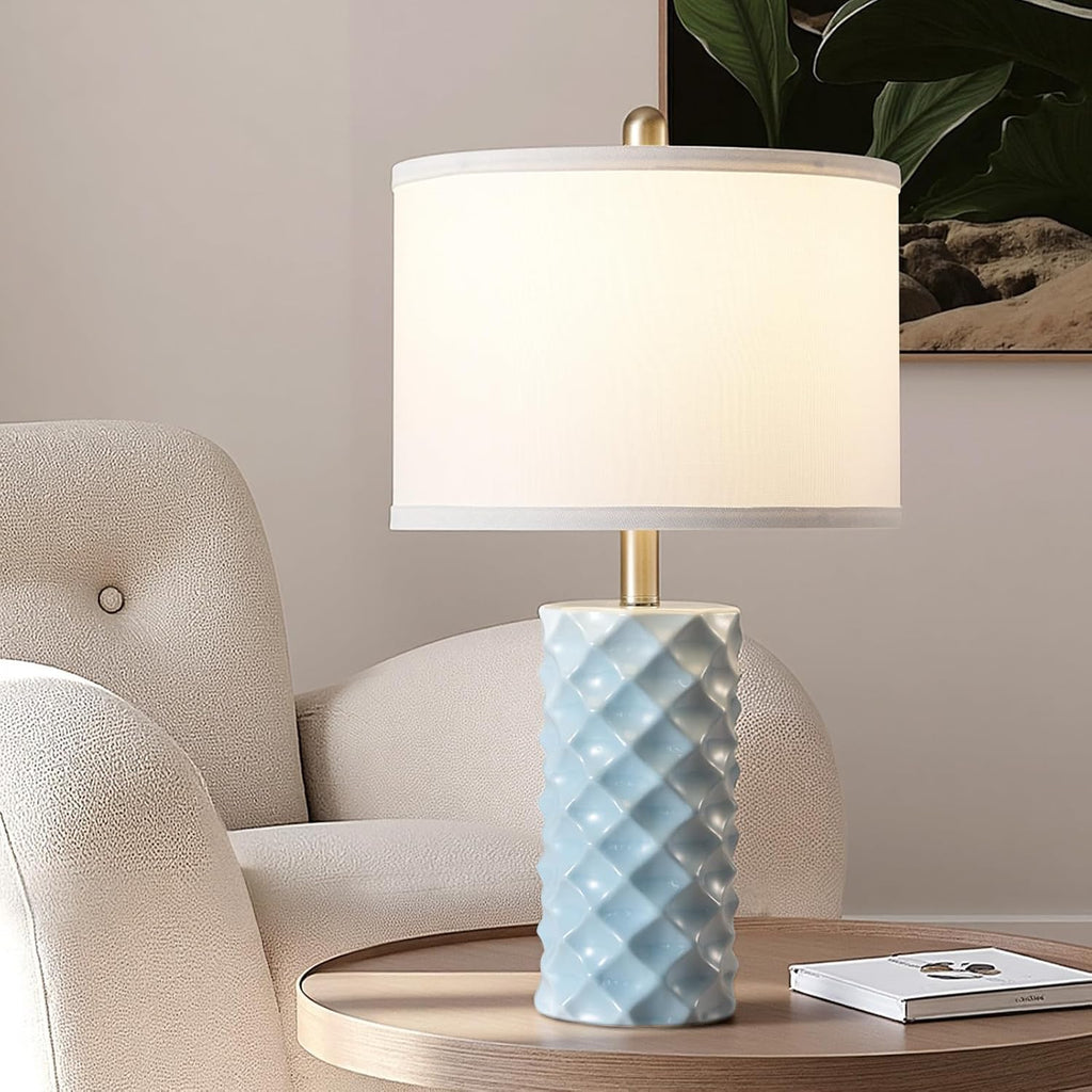 BLHDZJR Sky Blue & Star Diamond Ceramic Table Lamps (Set of 2) - 23" Luxe Modern Bedside Lamps for Nightstand, bedrooms, Living Rooms…