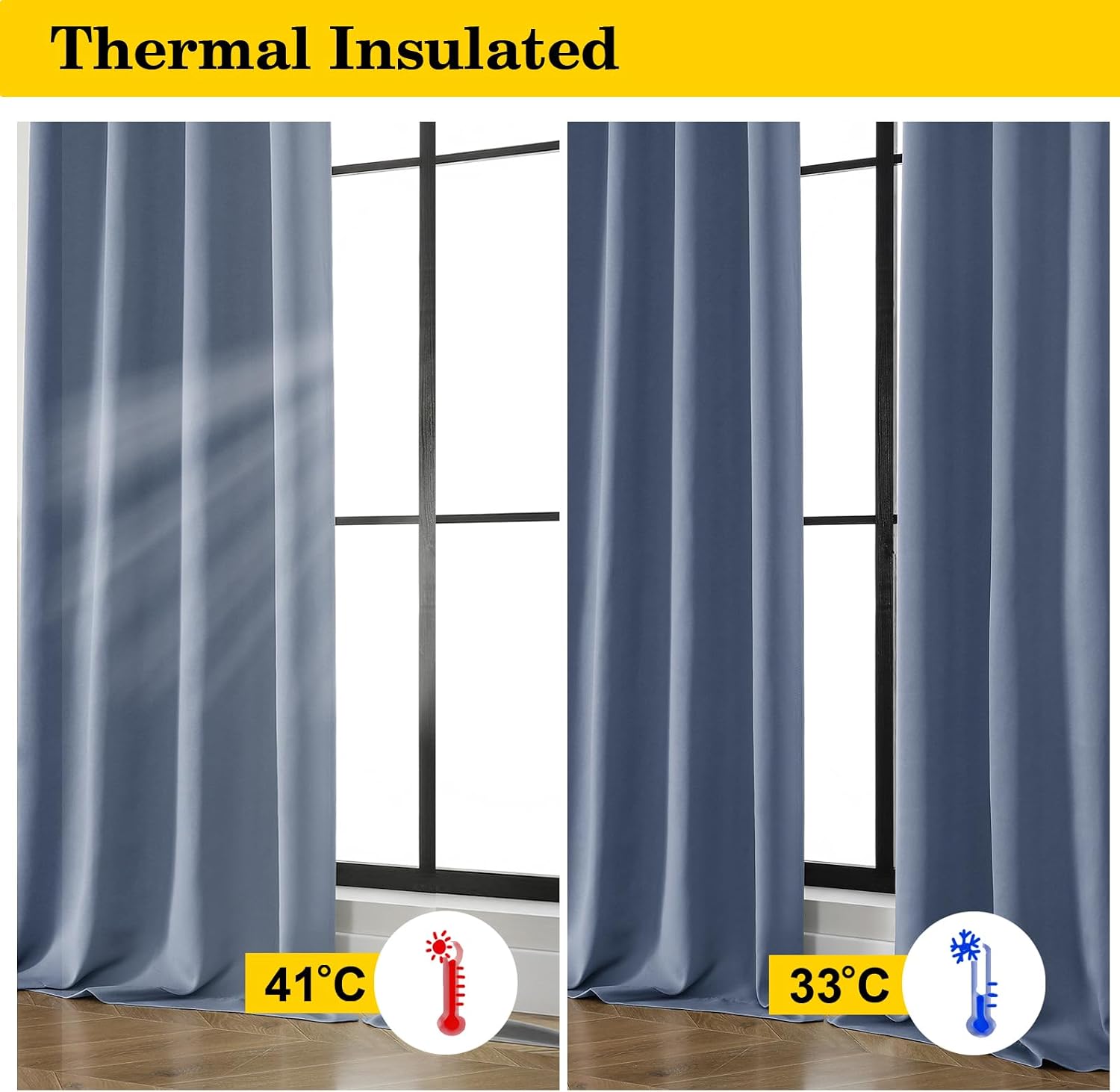 WelvetBLK Denim Room Darkening Curtains for Bedroom Living Room 45 Inch Length 2 Panels Set, Soft Solid Thermal Insulated Rod Pocket Short…