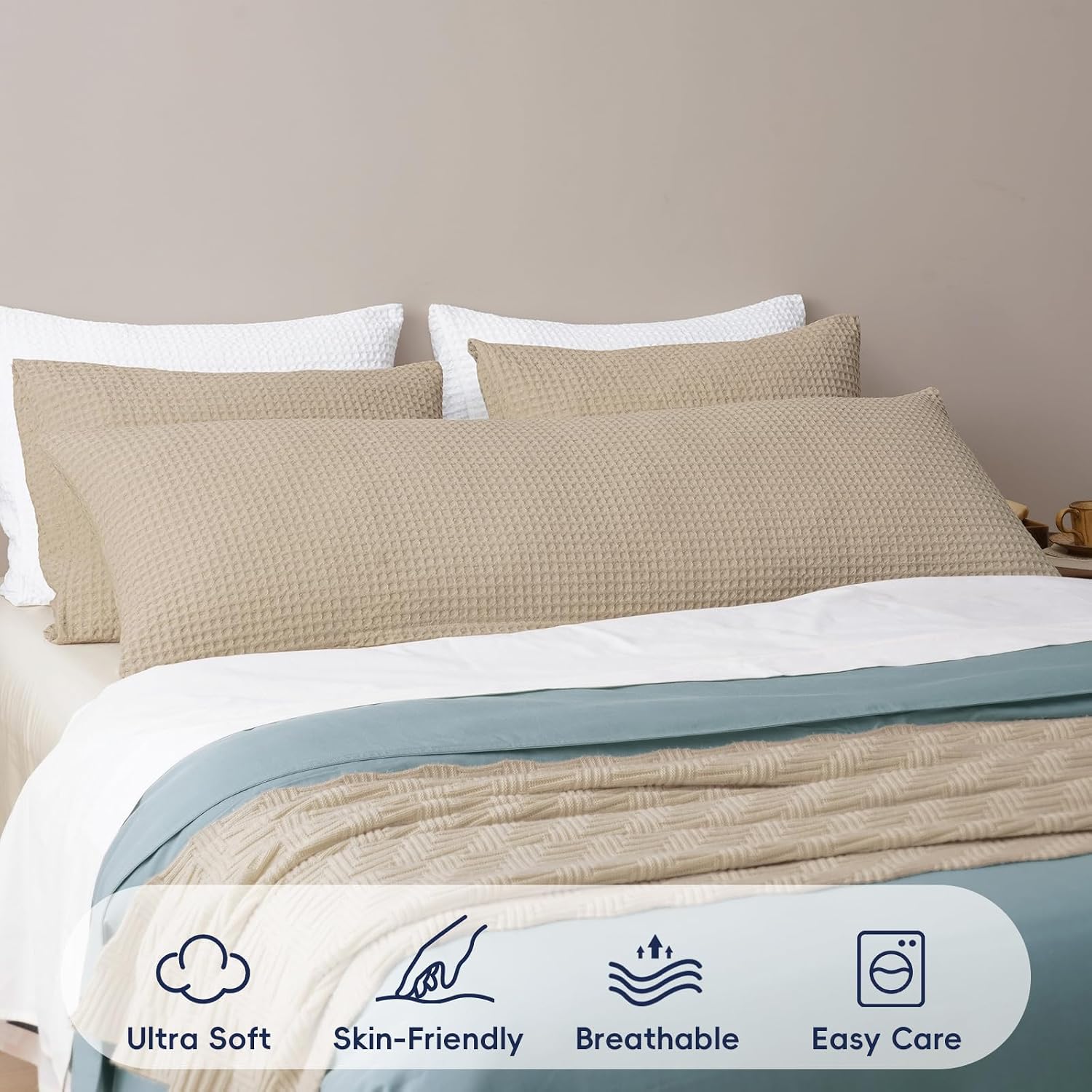 Phf Ultra Soft Waffle Weave Body Pillowcase with Zipper, No Insert, 1Pack 20" x 54" Pillow Sham, Breathable & Skin-Friendly Body Pillow cas…