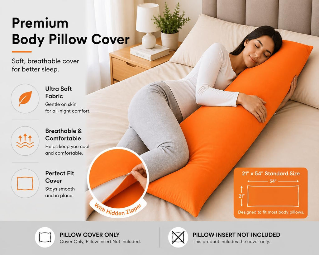 Evolive Ultra Soft Microfiber Body Pillow Cover/Pillowcases 21"x54" with Hidden Zipper Closure (21"x54" Body Pillow Cover, Orange)