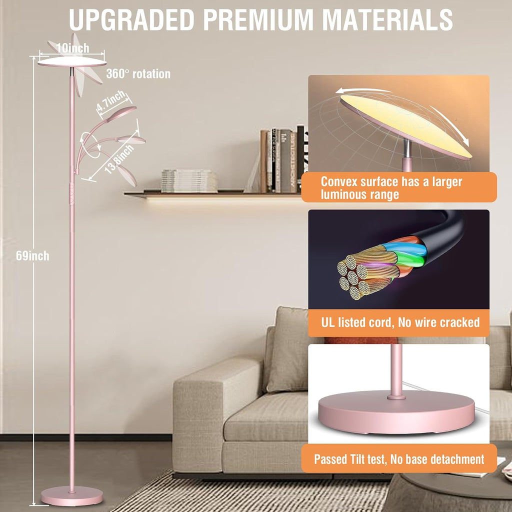 Marctronic Pink Floor Lamps for Living Room, 44W/4500LM Super Bright 2 in 1 LED Floor Lamp with Remote, Stepless Dimmable, 69" Tall Standin…