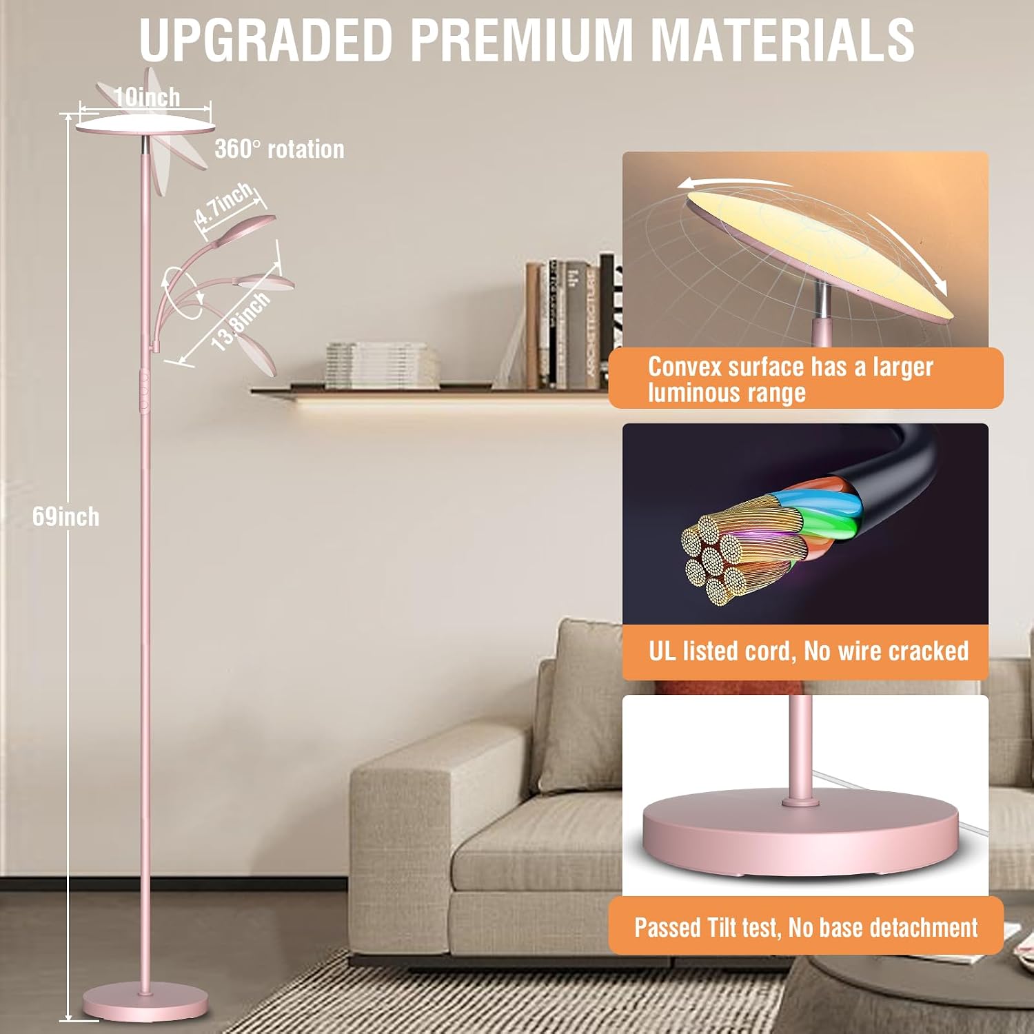 Marctronic Pink Floor Lamps for Living Room, 44W/4500LM Super Bright 2 in 1 LED Floor Lamp with Remote, Stepless Dimmable, 69" Tall Standin…