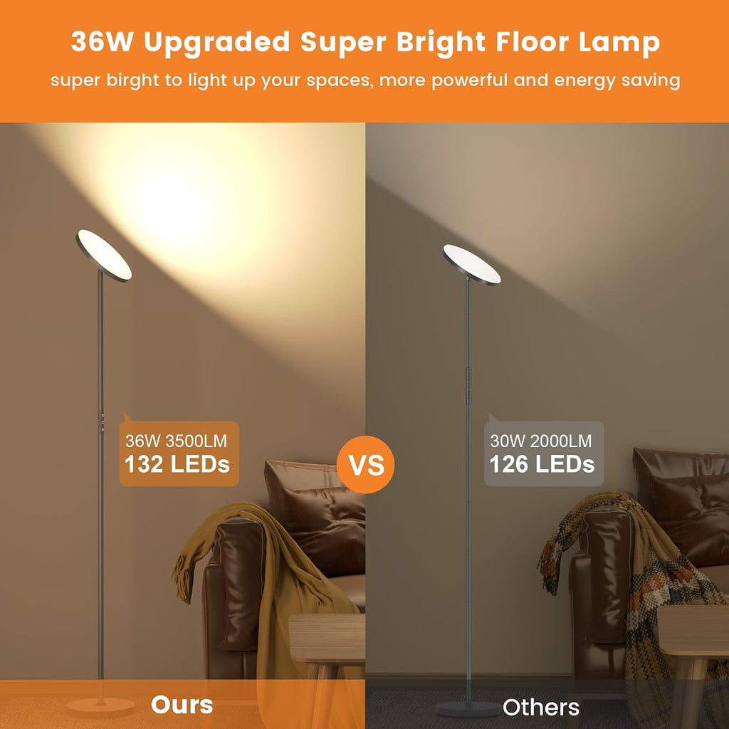 Floor Lamp, Bright 36W 3500LM Standing Lamp with Remote, 2700K Soft White to 6500K Cool White Adjustable, Touch Control Dimmable Torchiere…
