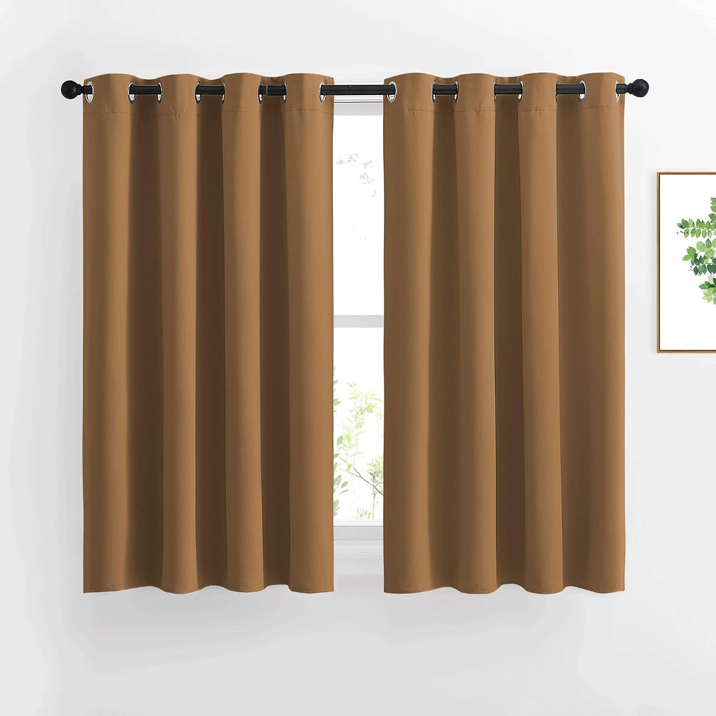 Nicetown Kitchen Window Curtains Over Sink - Grommet Blackout Solid Vertical Small Curtains & Drapes Noise Reducing for Laundry, Gold Brown…