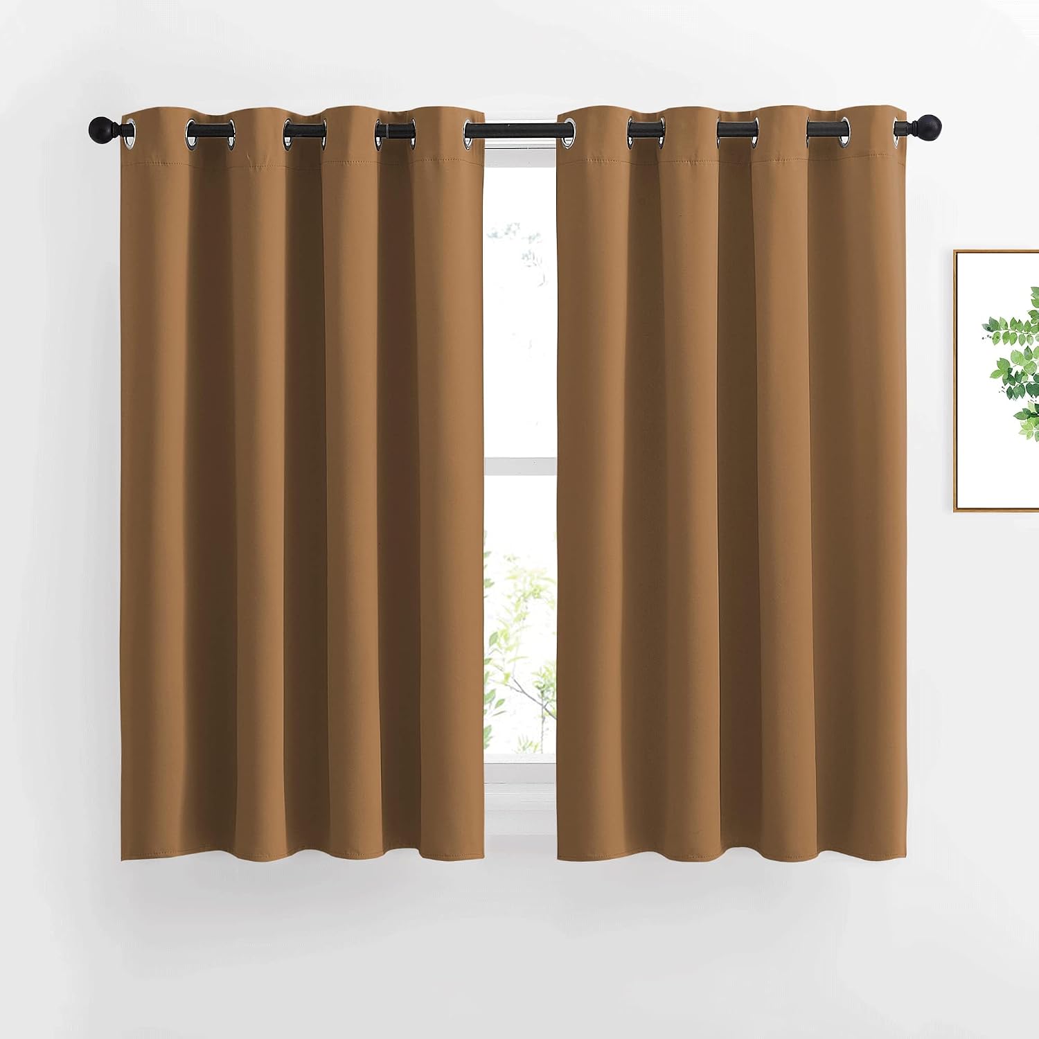 Nicetown Kitchen Window Curtains Over Sink - Grommet Blackout Solid Vertical Small Curtains & Drapes Noise Reducing for Laundry, Gold Brown…