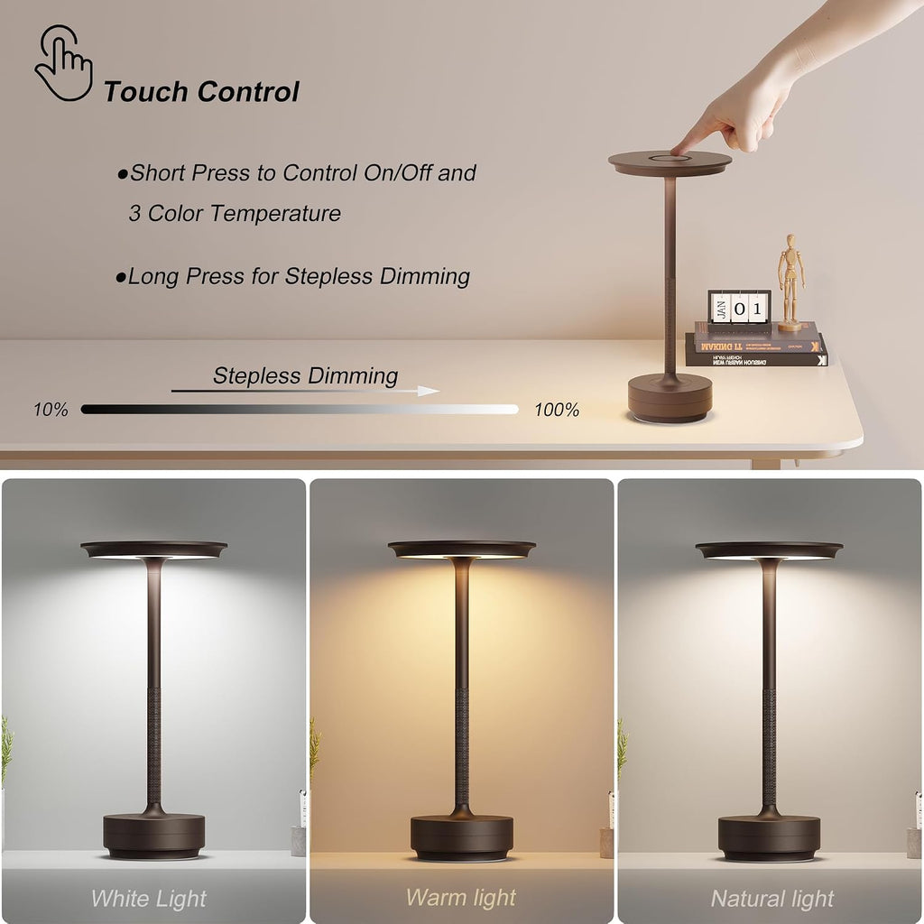 1 Pack Rechargeable Table Lamps Cordless, Portable 5000mAh Outdoor Table Light, 3 Color Stepless Dimming LED Table Lamp with Memory…
