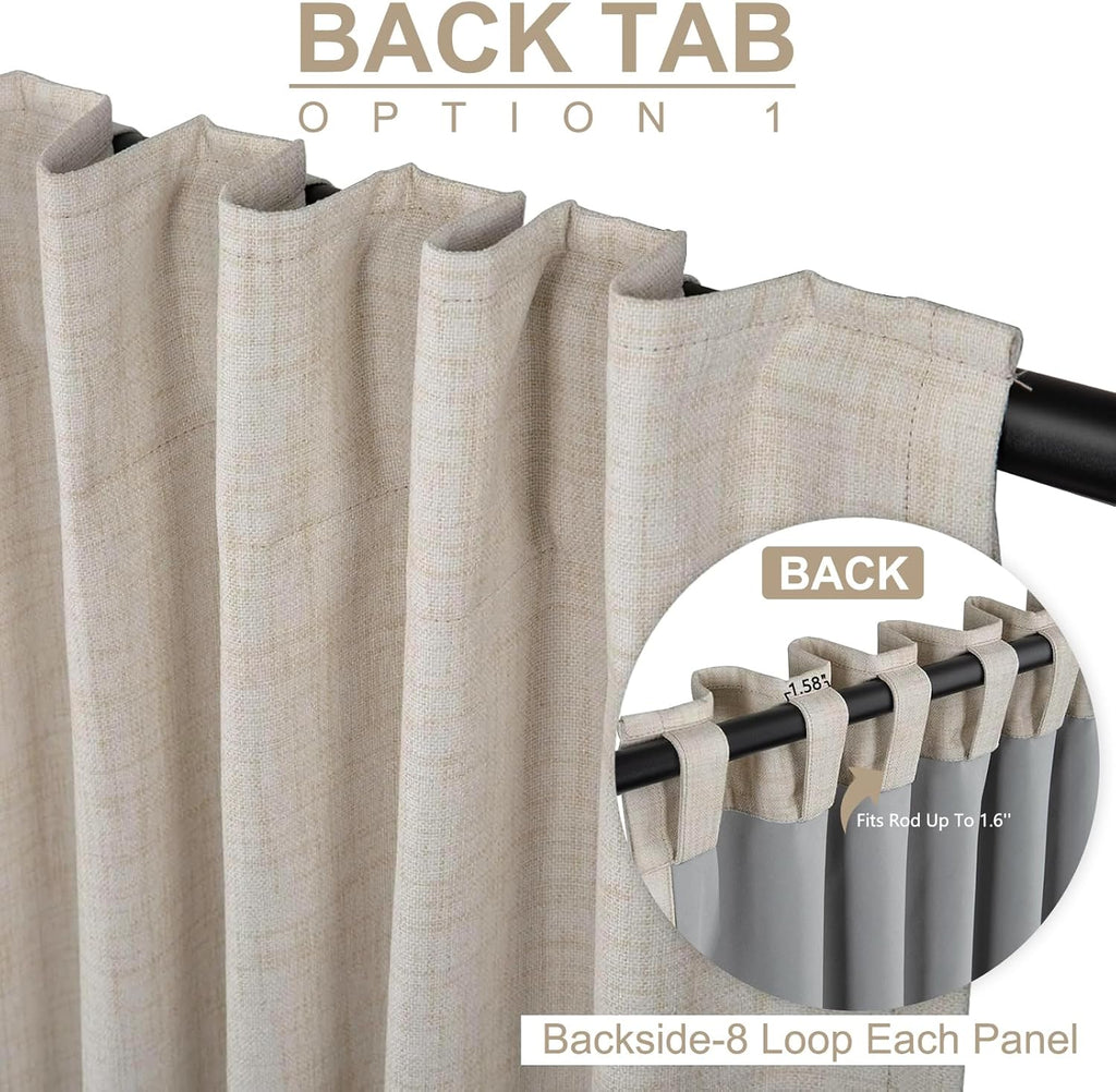 100BlackoutShield 100% Blackout Shield Linen Blackout Sliding Door Curtains for Living Room, Back Tab/Rod Pocket Thermal Insulated Curtains…