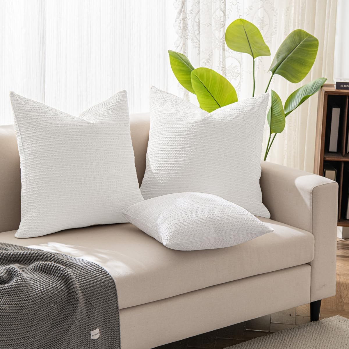 Cocoploceus Off White Pillow Covers 18x18 Throw Pillow Covers Set of 2 Boho Decorative Pillow Shams Stone Washed Cotton Pillowcase for Couc…