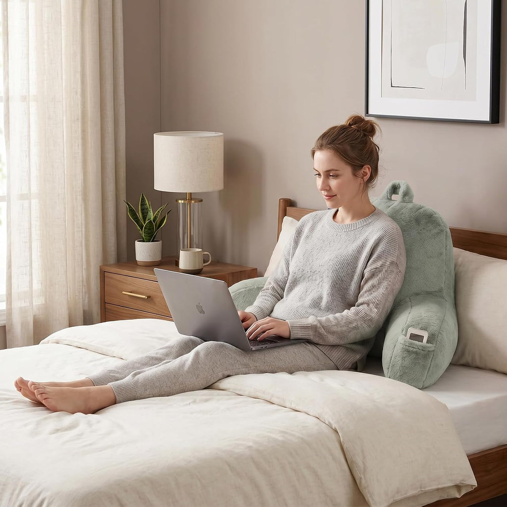 Pajeo Aesthetic Reading Pillow for Bed, Soft Faux Fur Sitting Pillow with Arms for Gaming & Lounging, Oeko-TEX Certified Plush Backrest Pillo…