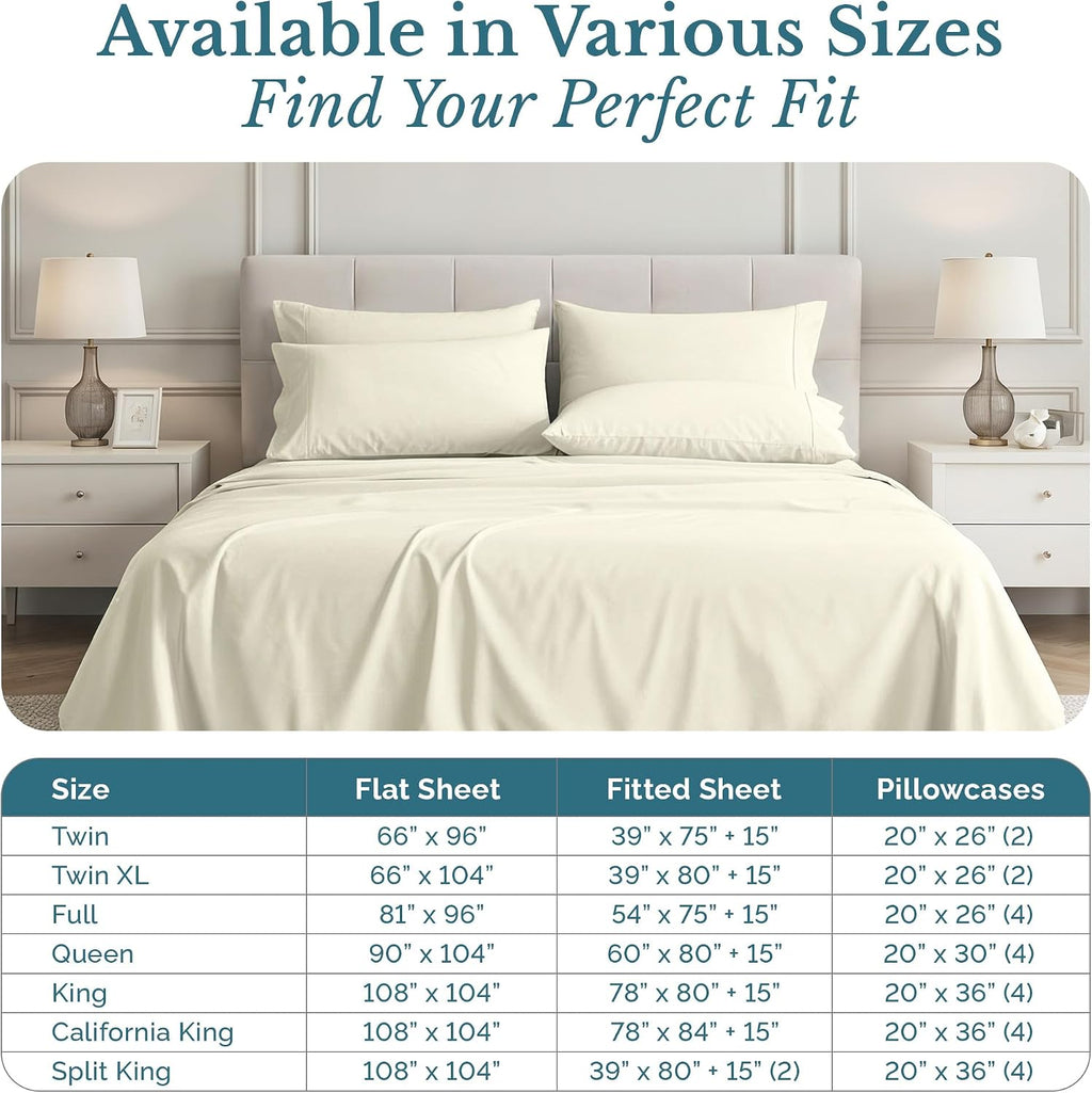 Casa Platino Cal King Size Bed Sheets, 100% Cotton 6 Piece Sheet Set with 500 Thread Count Smooth Sateen Finish, Soft Cotton Sheet Cal…