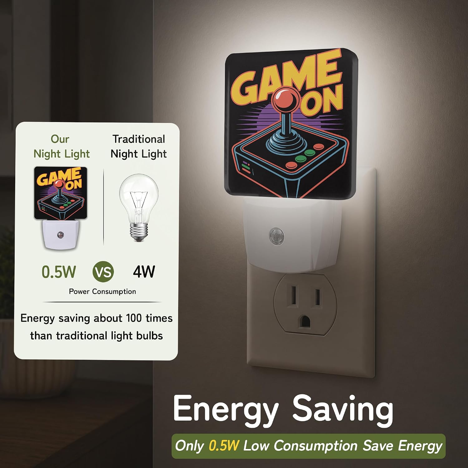 Retro Arcade Gamer Night Lights Plug into Wall, Night Light with Dusk to Dawn Sensor for Bedroom Bathroom Kitchen Hallway Stairs…