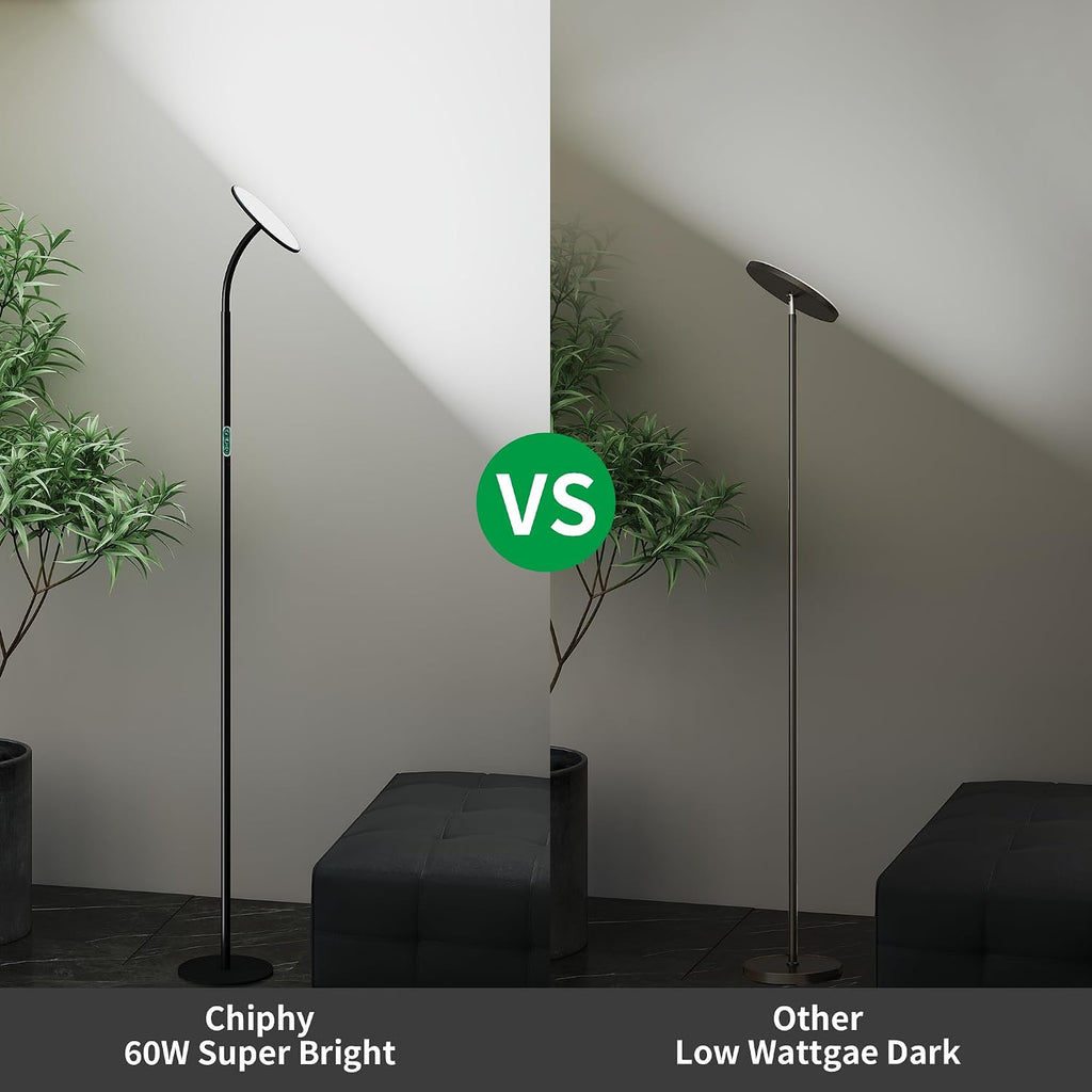 chiphy 60W Torchiere Floor Lamp, Sky LED Floor lamp, 76'' Height Adjustable, 10-Level Brightness & Color Temperature, 360° Adjustable…