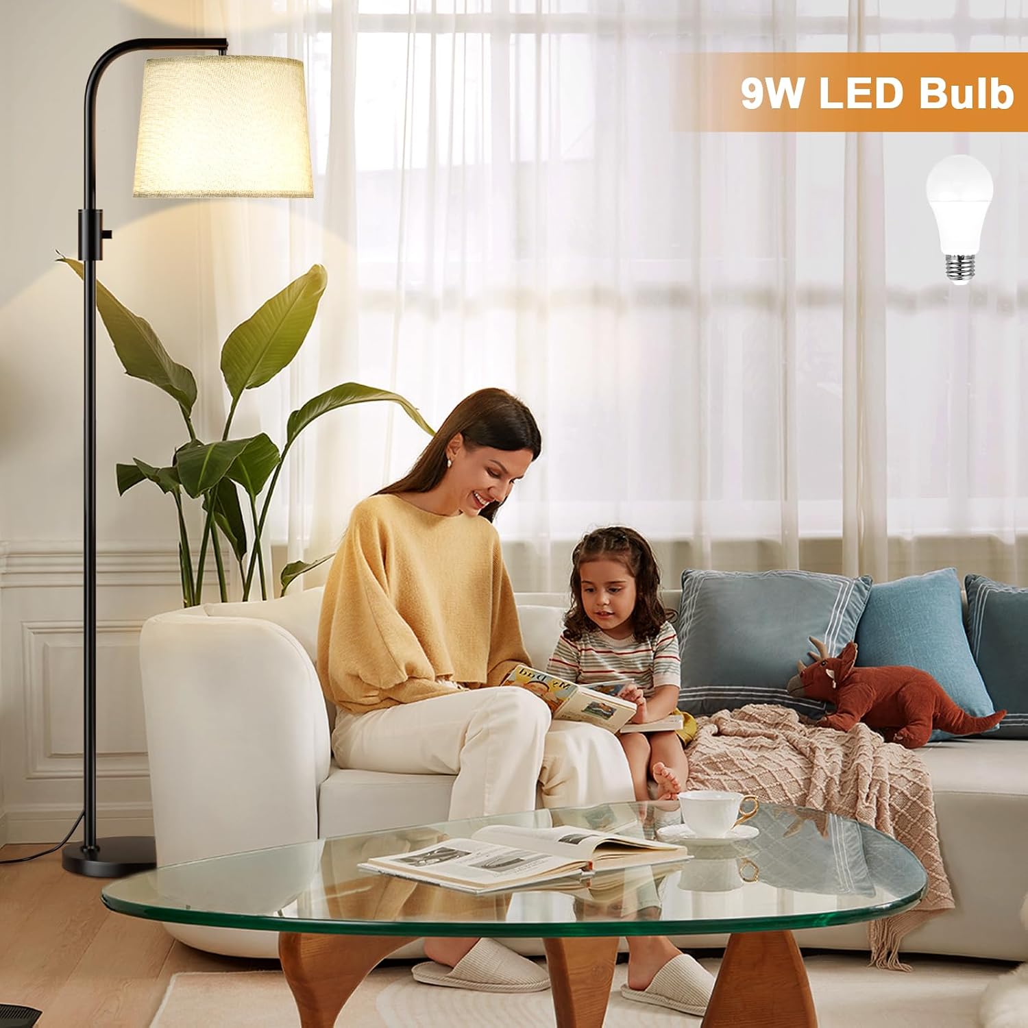 Ambimall Fully Dimmable Floor Lamp with 9W LED Bulb - Standing Lamp for Living Room with Adjustable Head, Modern Tall Light with Rotary…