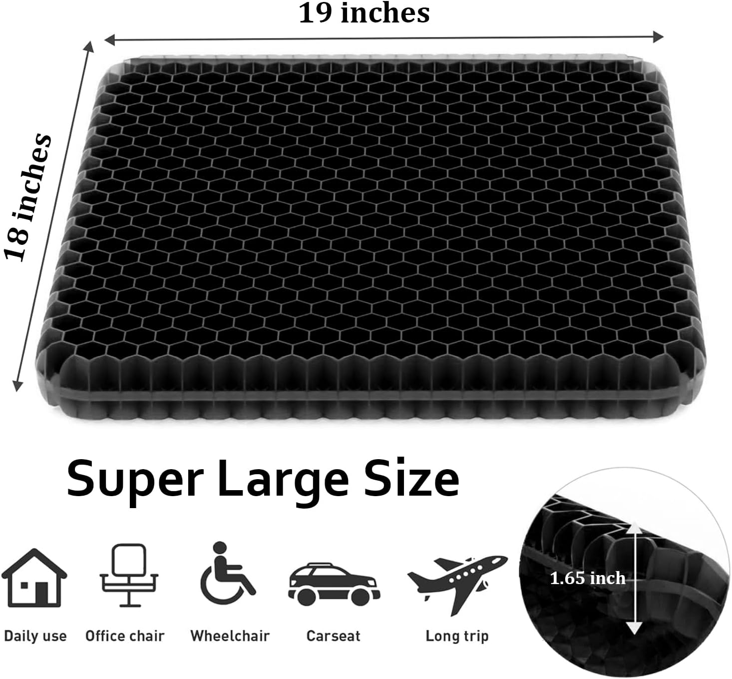Helishy Gel Seat Cushion, Super Large Gel Cushion Chair Pads with Non-Slip Cover for Home Office Car Seat Wheelchair, Soft Breathable Honey…
