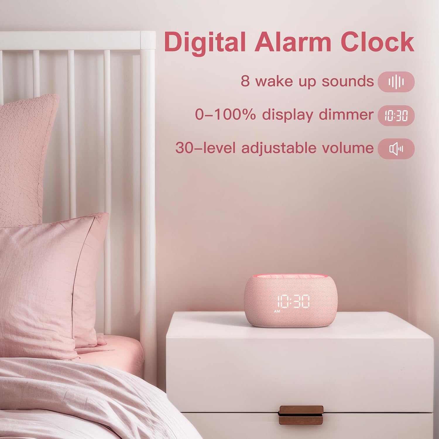 ANJANK White Noise Sound Machine Alarm Clock with Bluetooth Speaker, Hi-Fi Stereo Sound, 21 Soothing Sounds/7 Night Lights, 0-100%…