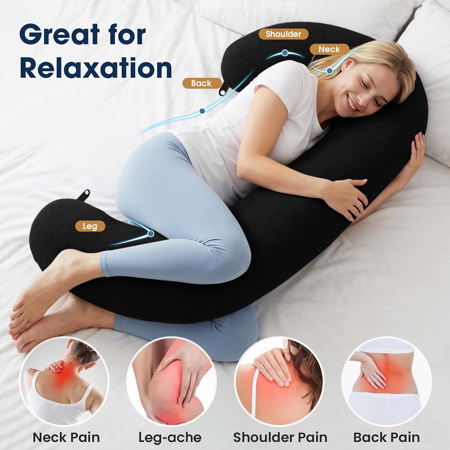 TranquilRelax TranquilRelax C Shaped Body Pillow for Side Sleepers, Memory Foam Long Pillow for Leg, Hip & Back Support, Soft Washab…