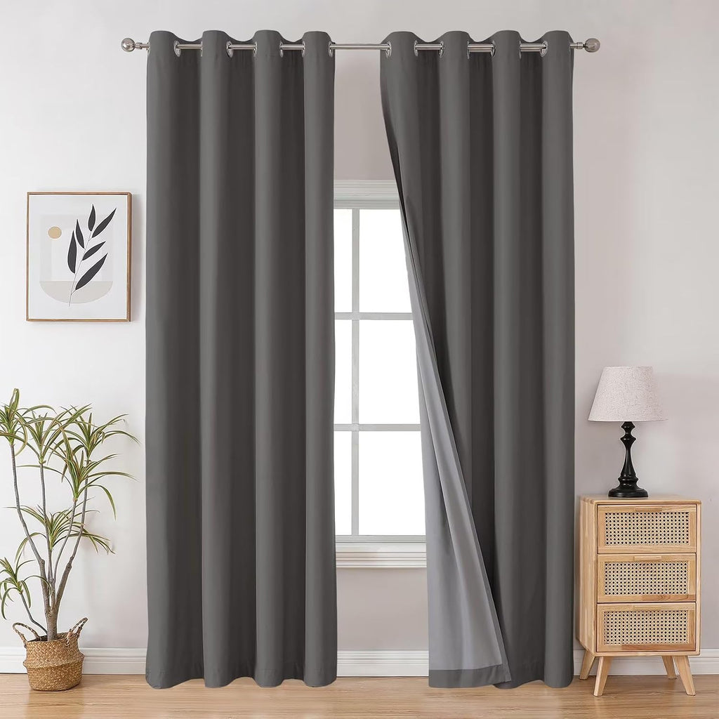 Joydeco Dark Grey 108 Inch Curtains, Blackout Drapes for Bedroom & Living Room, Grommet Total Room Darkening, 52"W x 108"L, Modern Style