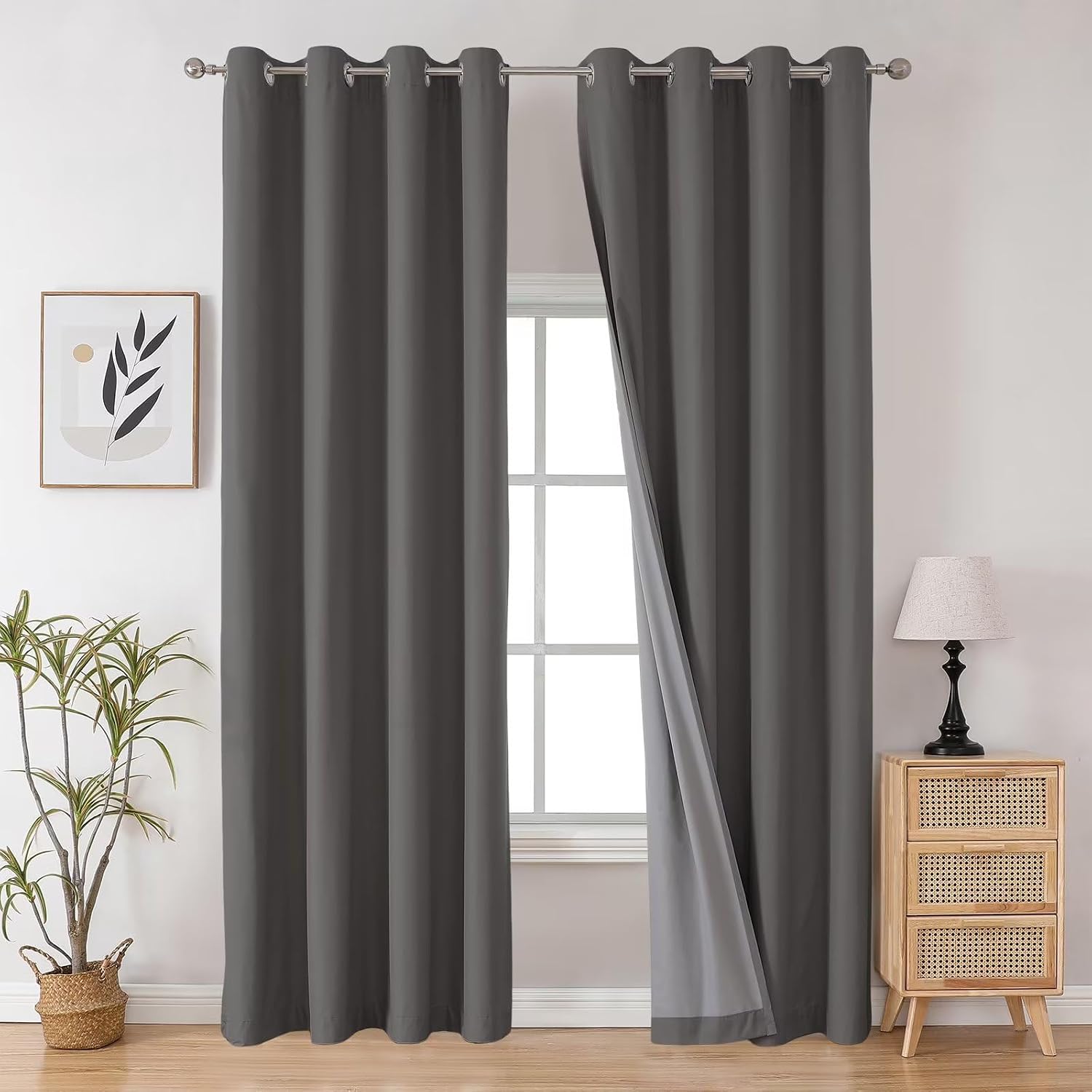 Joydeco Dark Grey 108 Inch Curtains, Blackout Drapes for Bedroom & Living Room, Grommet Total Room Darkening, 52"W x 108"L, Modern Style