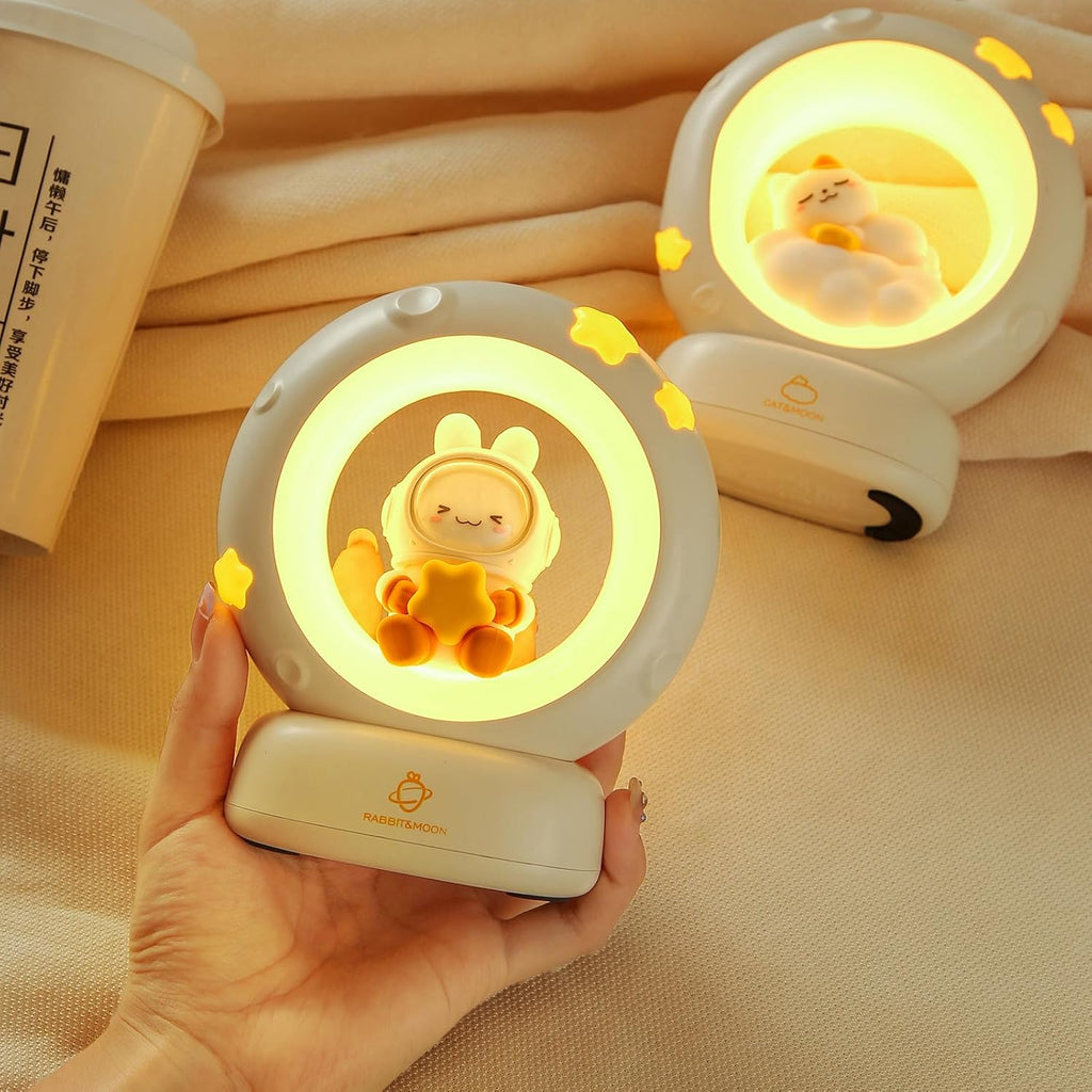 Moon and Bunny Rechargeable Night Light, Safe PVC and ABS Material, 3 Brightness Levels, Tap Control, Warm Light, Toddler Sleeping Lamp…