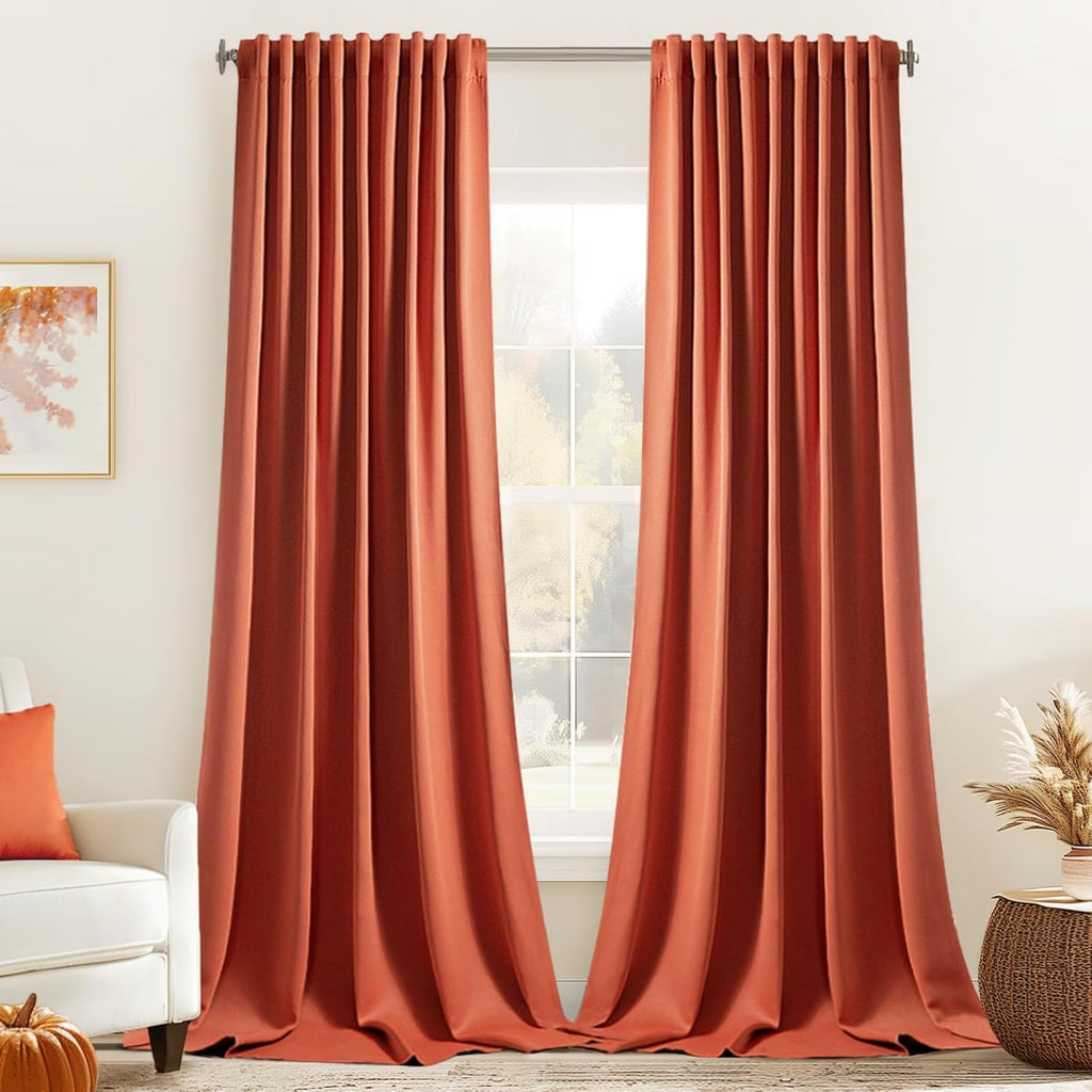 Miulee Back Tab Burnt Orange Blackout Curtains 96 Inch Long 2 Panels Set for Bedroom, Fall Terracotta Rod Pocket/Pinch Pleated Thermal Insu…