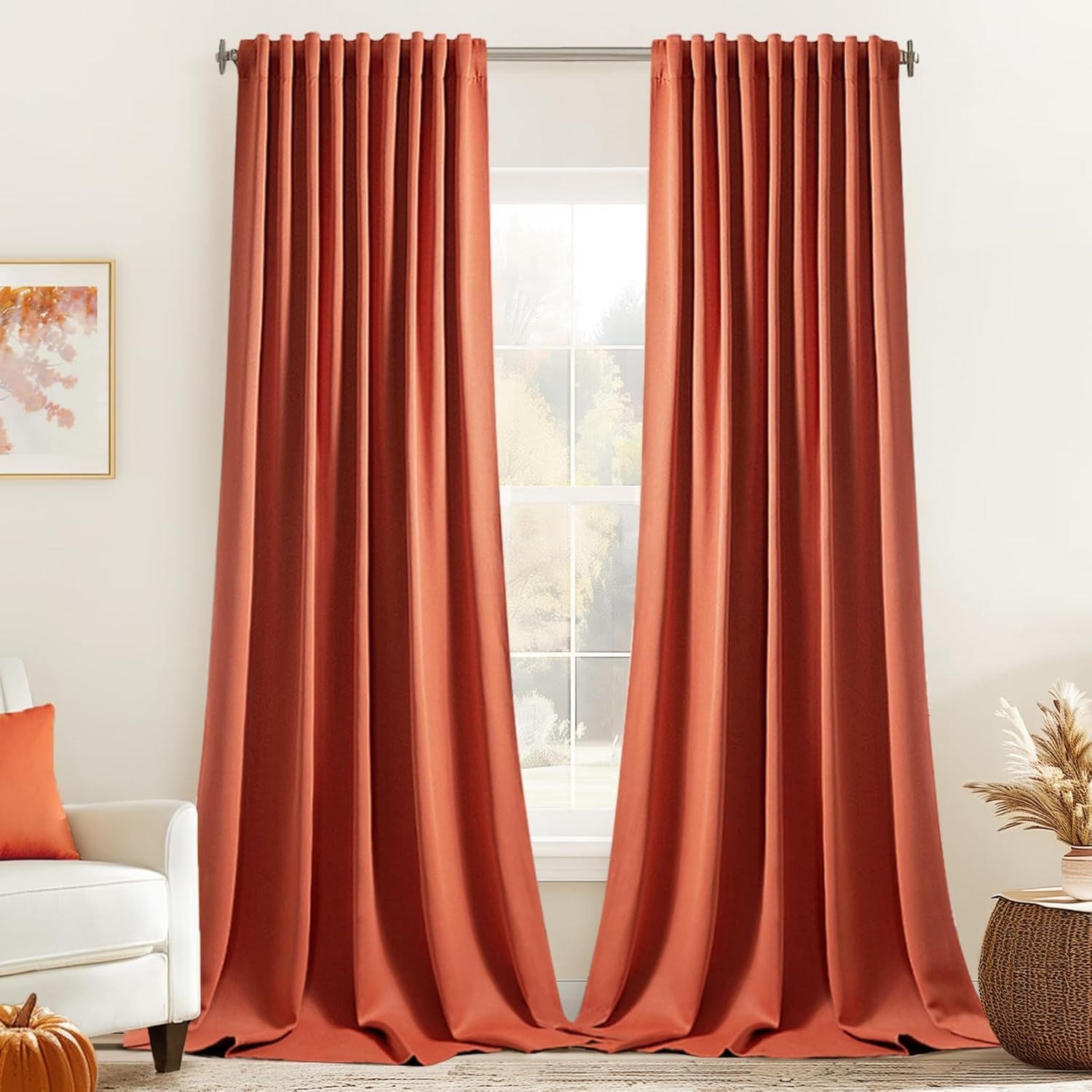 Miulee Back Tab Burnt Orange Blackout Curtains 96 Inch Long 2 Panels Set for Bedroom, Fall Terracotta Rod Pocket/Pinch Pleated Thermal Insu…
