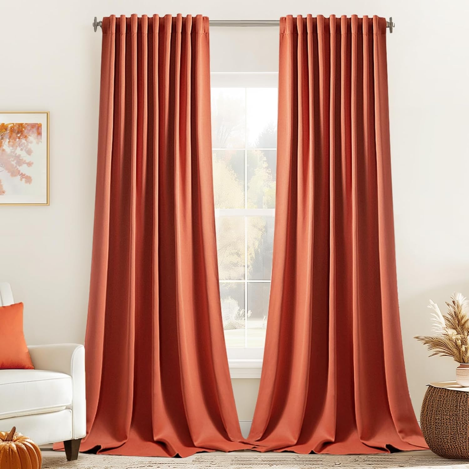 Miulee Back Tab Burnt Orange Blackout Curtains 108 Inch Long 2 Panels Set for Living Room Bedroom Privacy, Fall Terracotta Rod Pocket/Pinch…