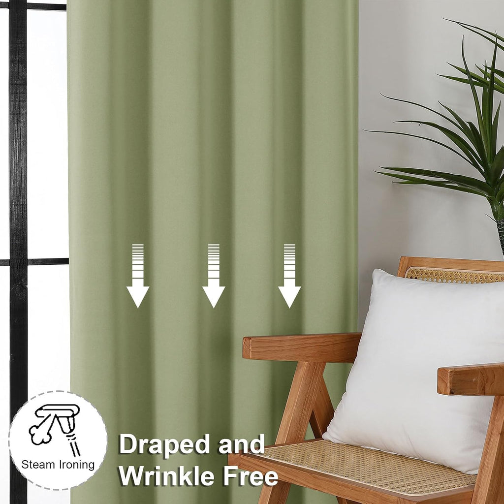 Simplebrand Ava Sage Green Blackout Curtains for Bedroom 84 Inch Length 2 Panels Set, Solid Thermal Insulated Privacy Living Room Window Tr…