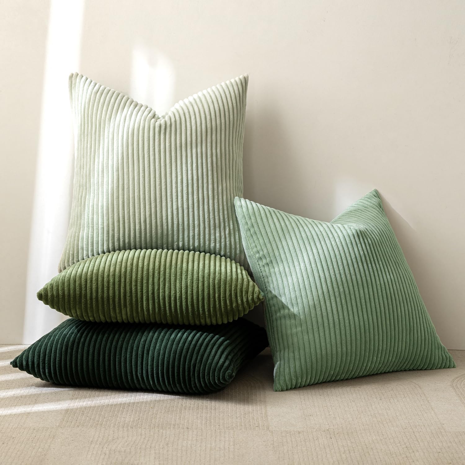 Miulee Boho Farmhouse Sage Green Throw Pillow Covers 24x24 Inch Set of 4 Mordern Nordic Cushion Covers Soft Corduroy Spring Home Decor for…