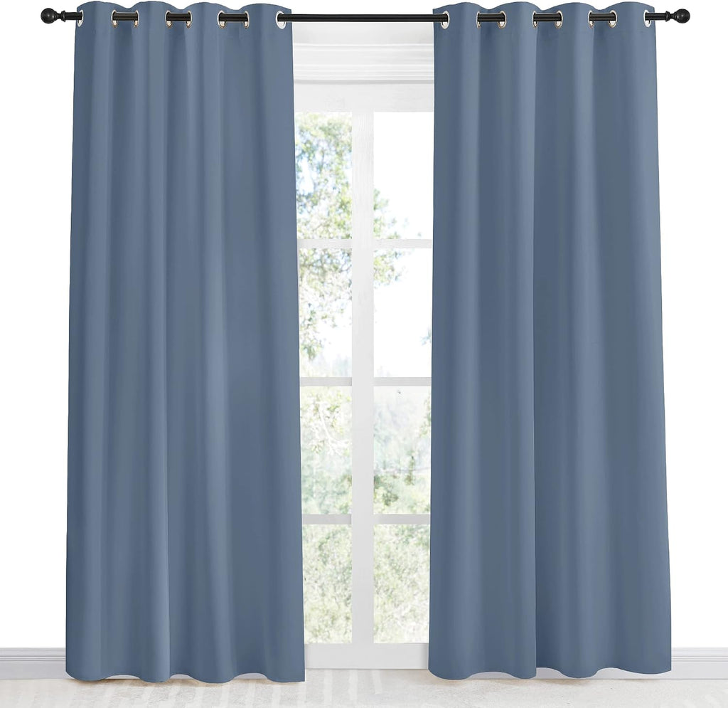 NICETOWN Blackout Curtain Panel, Ring Top, W55 x L86, 1 PC, Stone Blue Color, Light Blocking Room Darkening Window Drape for Nursery/Bedroom