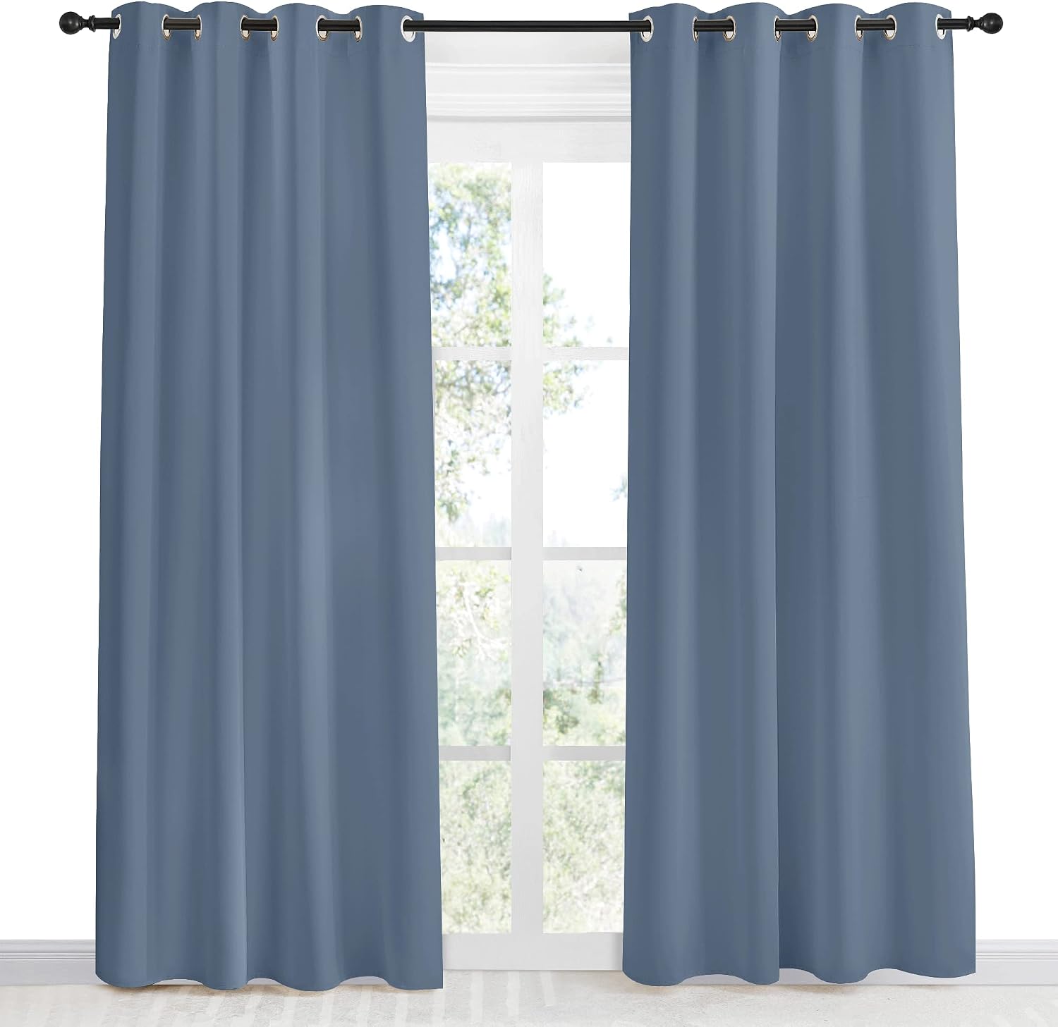NICETOWN Blackout Curtain Panel, Ring Top, W55 x L86, 1 PC, Stone Blue Color, Light Blocking Room Darkening Window Drape for Nursery/Bedroom