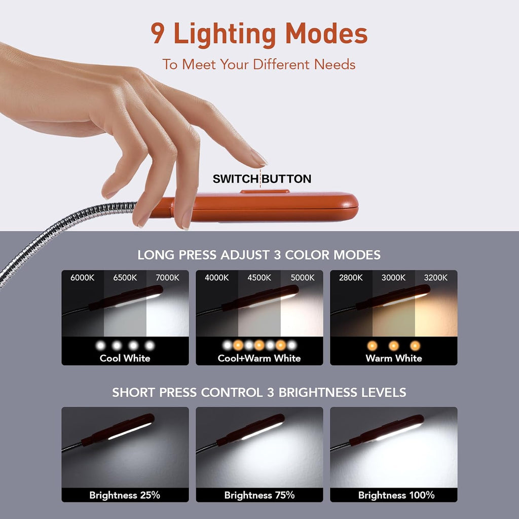 Vavofo Rechargeable Book Light for Reading in Bed Kids, 7 LED Reading Light with 9-Level Warm Cool White Daylight, Eye comfort Lamp with…