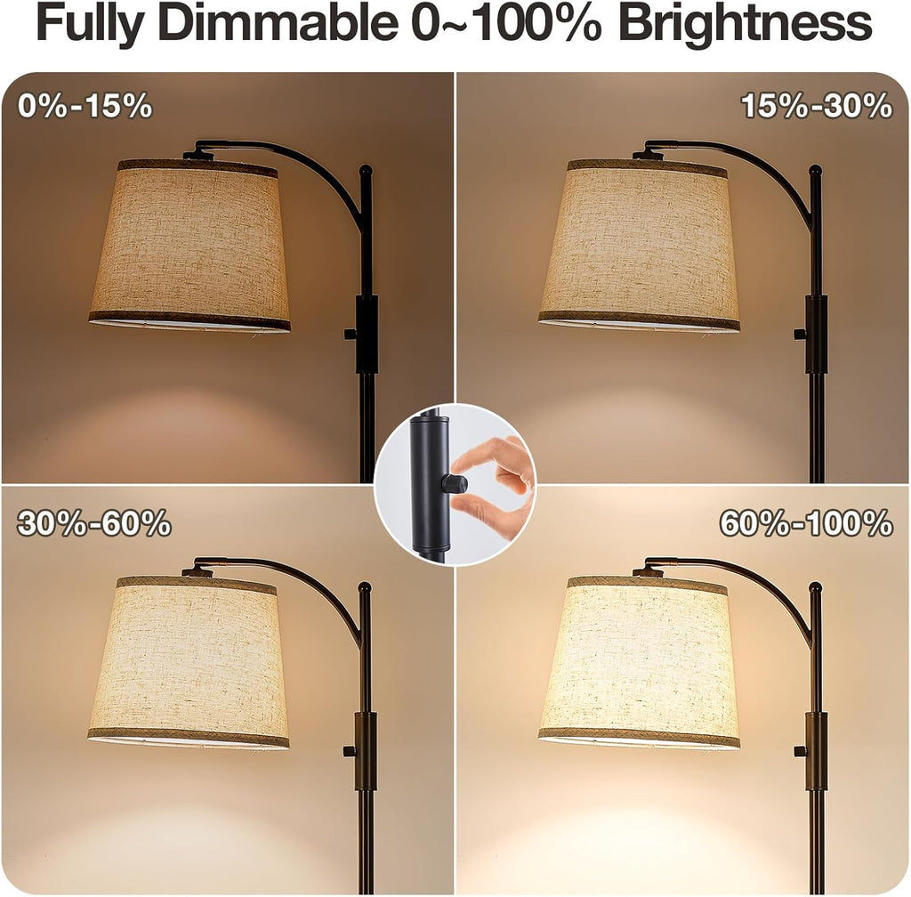 AIDENOEY Fully Dimmable Floor Lamp for Living Room, Standing Lamp Rotary Switch with Linen Beige Shade, Brown Tall Lamps for Bedroom with…