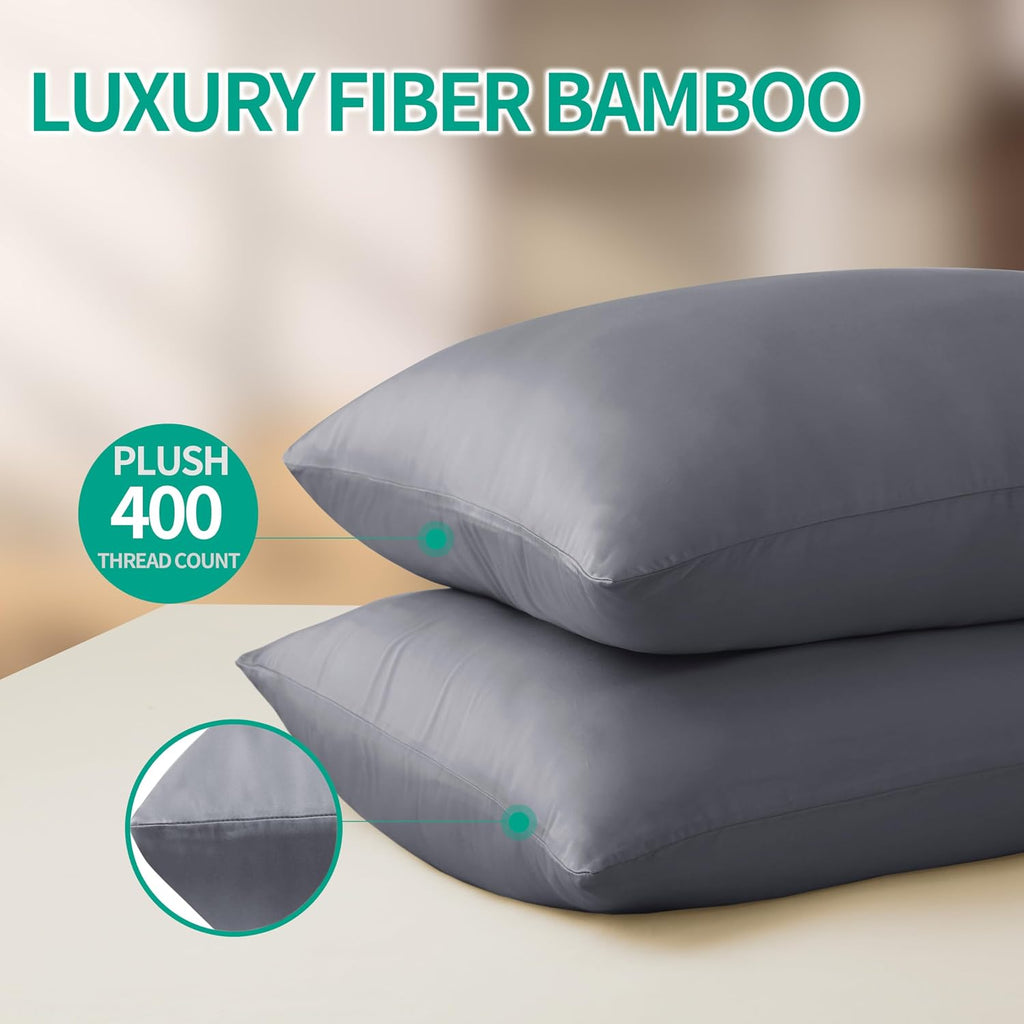 Bamboo Viscose Zippered Pillow Cases Standard Size Set of 2, 400 Thread Count Cooling Pillow Protectors for Hot Sleepers, Luxurious Hotel…