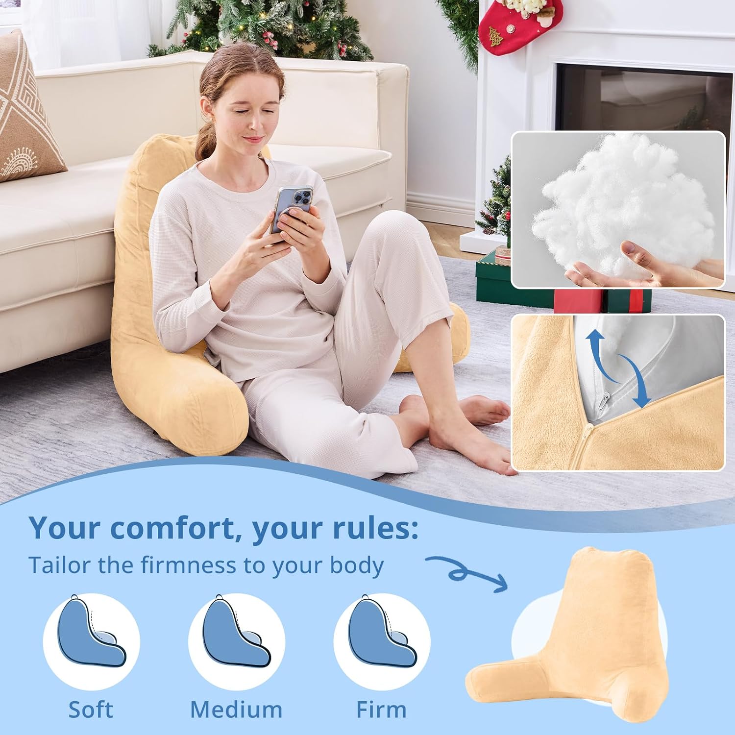 Sasttie 25-inch Reading Pillows for Sitting in Bed Adult, Jumbo Velvet Back Pillow Bed Sitting Up, XL High Back-Rest Support Cushion for…