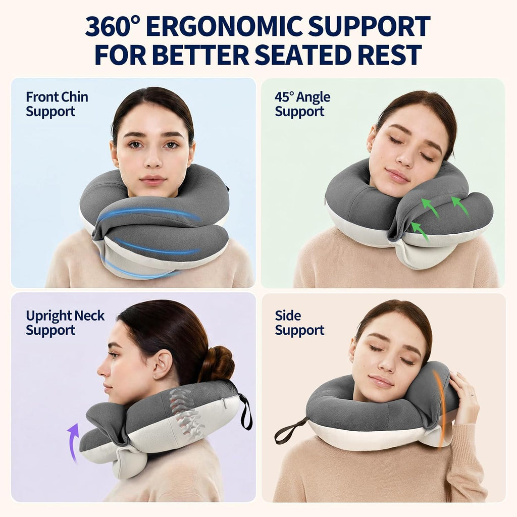 BUYUE Travel Neck Pillows for Airplanes, Memory Foam 360° Head Support Sleep for Long Flight, Skin-Friendly & Breathable, Kit with Eye…