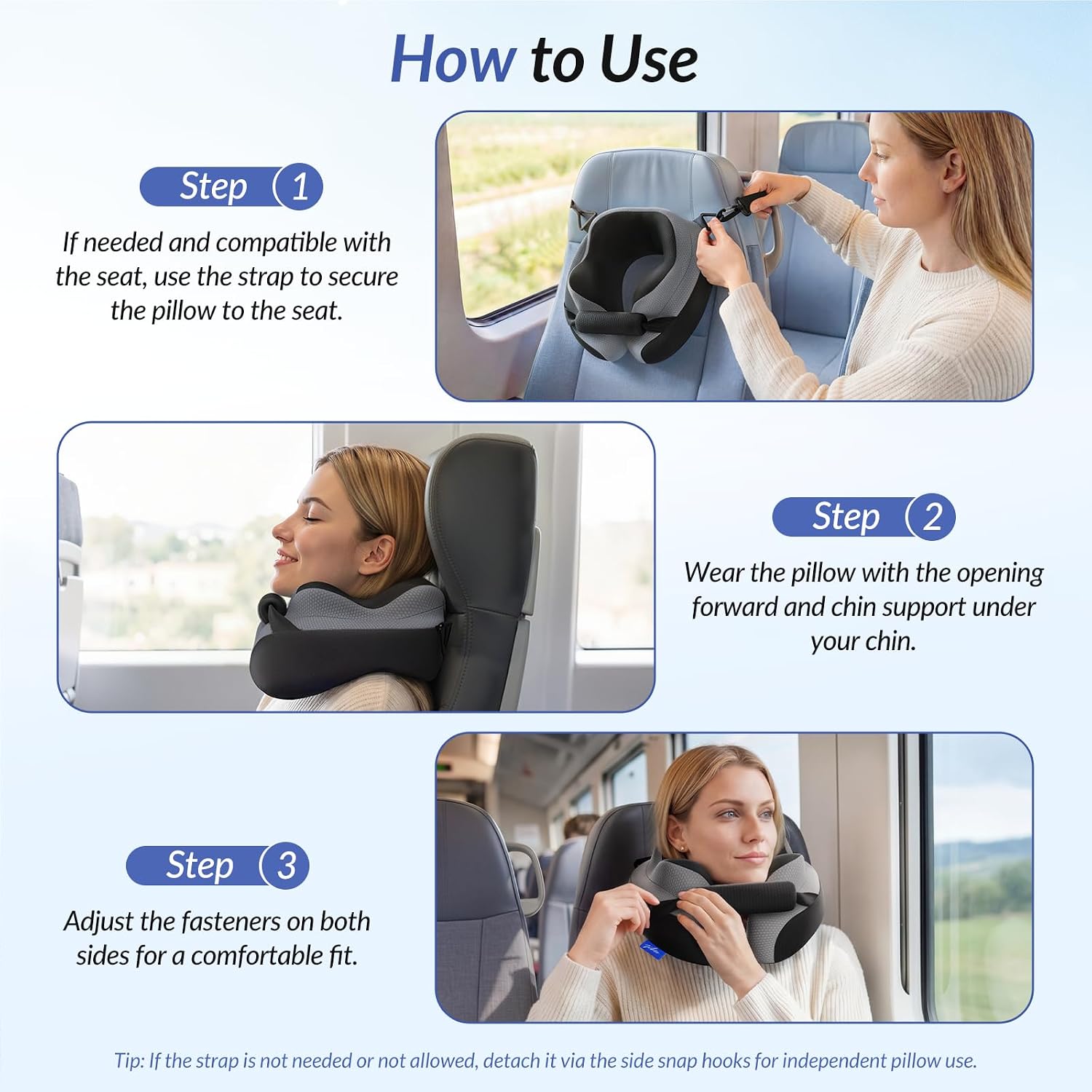 ZIKEE Ergonomic Travel Neck Pillow for Airplane, Dual-Hold Design to Stabilize Head and Neck on Flights, Ear-Free Memory Foam Airplane…