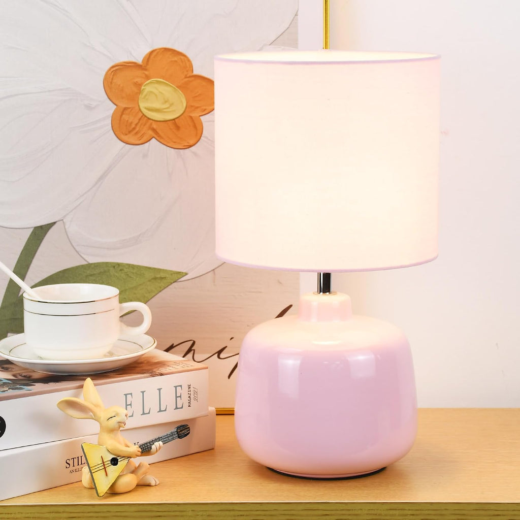 Oslo Small Ceramic Table Lamp for Living Room and Bedroom, Modern Kids Night Table Lamp, Φ7.09×H13.39IN, Bulb Excluded, Light Pink