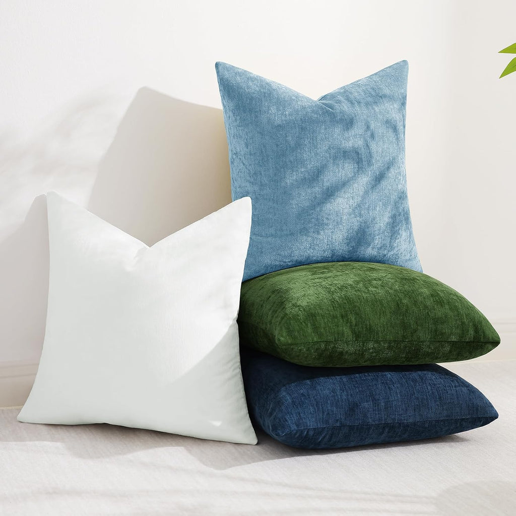 decorUhome Chenille Grey Blue Throw Pillow Covers 16x16 Inch Set of 2, Decorative Soft Couch Pillow Covers Solid Dyed Accent Farmhouse Neut…