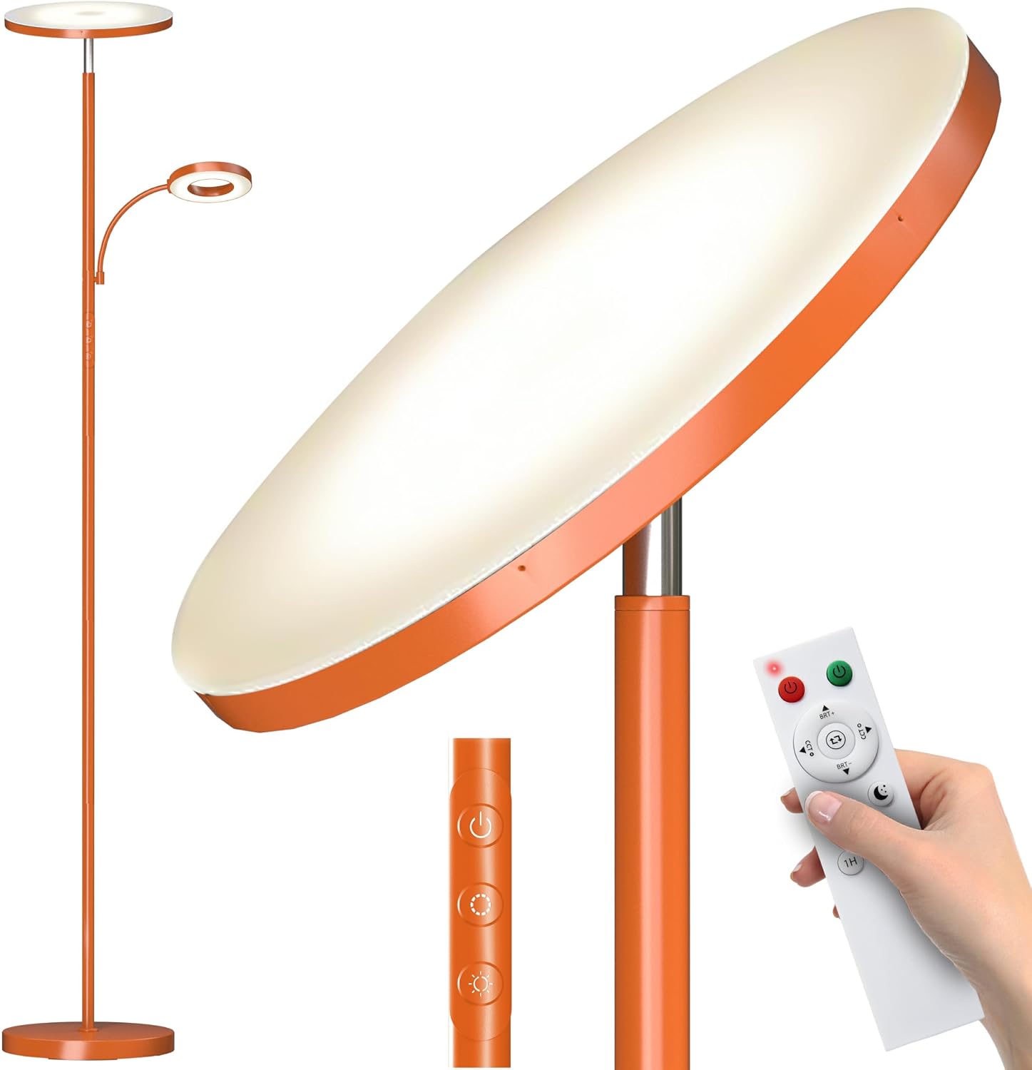Marctronic Orange Floor Lamp, 42W 4000LM Super Bright LED Lamp with Reading Light for Living Room Bedroom Office, Touch Control, Dimmable S…