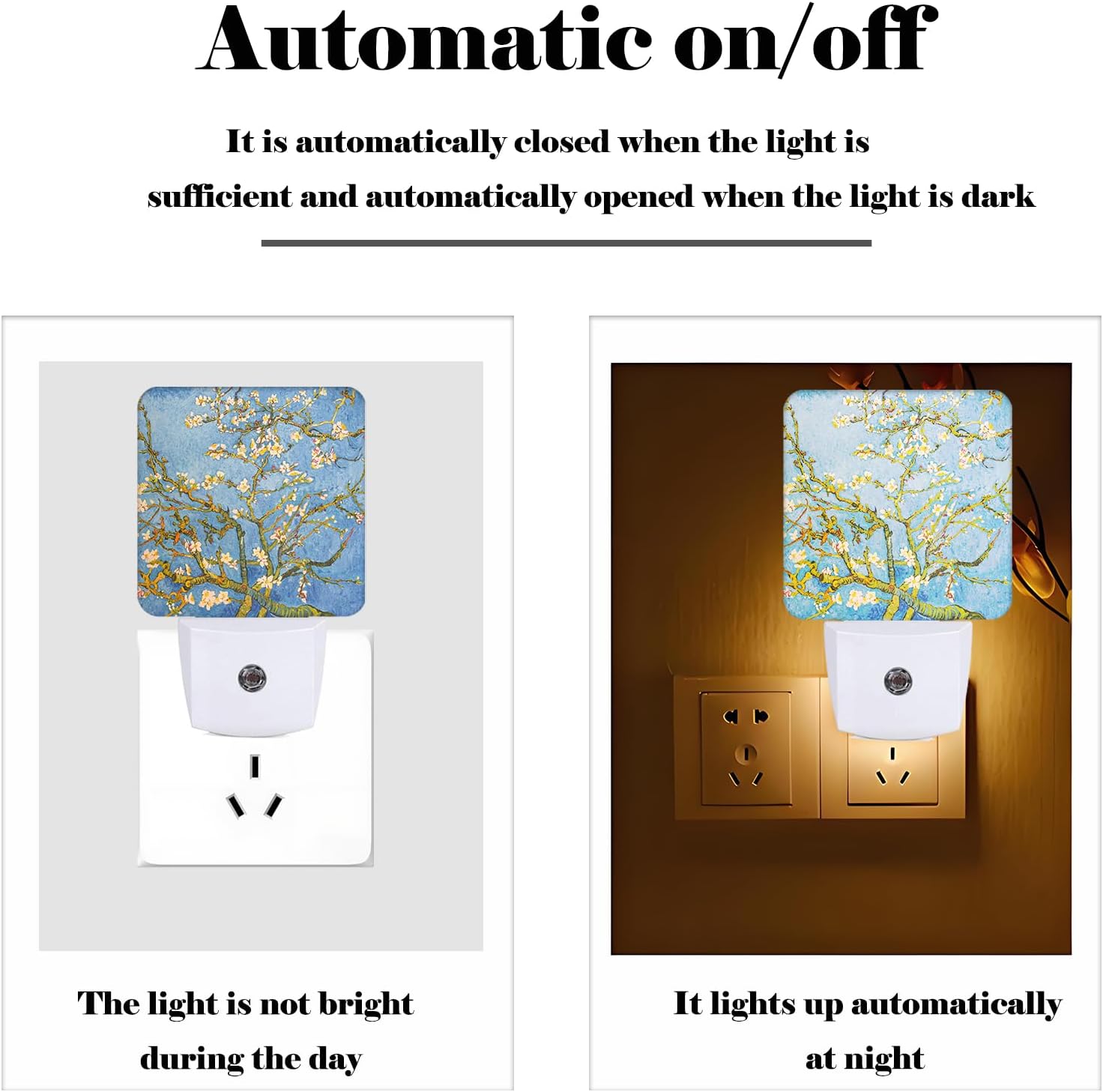 Puzzle Almond Tree Night Light, Plug Into Wall for Boys Girls Bedroom Decorative Square Night Light Lamp 0.5w Sleep Friendly