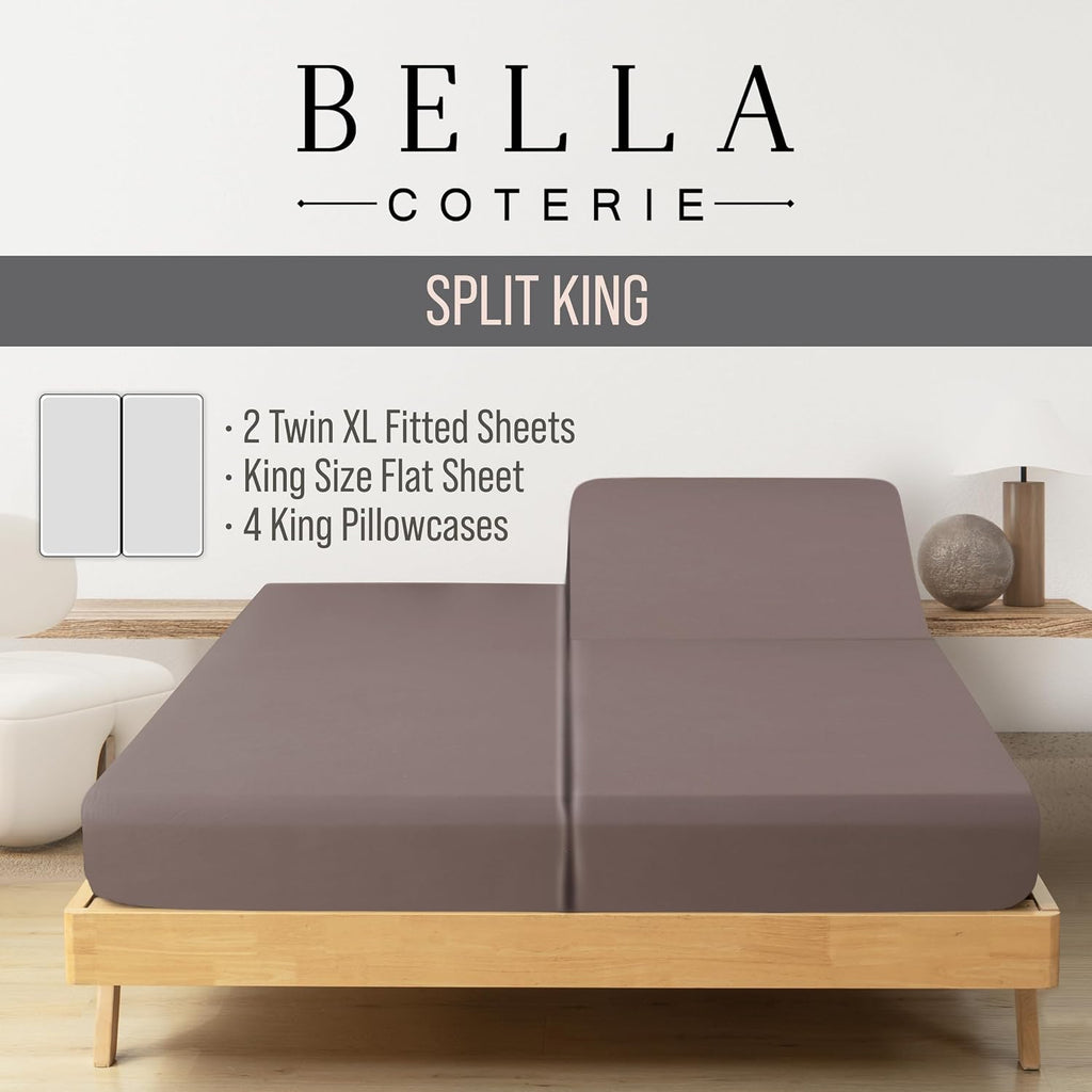 Bella Coterie 7 Piece Luxury Bamboo Viscose Split King Size Sheet Set | 2 Fitted Sheets for Adjustable Beds | 100% Organically Grown |…