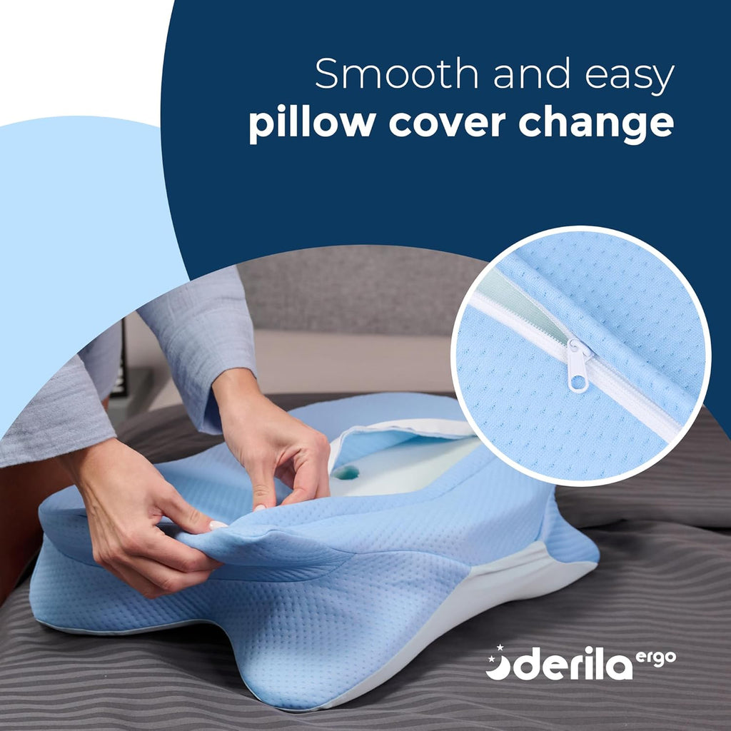 Derila Ergo Pillowcase Cervical Neck Pillow for Sleeping Pillow Case Contour Memory Foam Pillows for Back, Side Sleeper (Pillowcase…