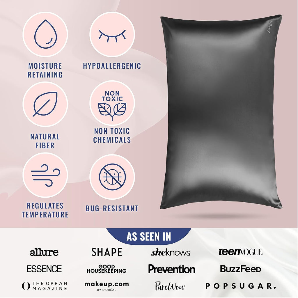 Blissy Silk Pillowcase - 100% Pure Mulberry Silk - 22 Momme 6A High-Grade Fibers - Silk Pillow Cover for Hair & Skin - Regular, Queen &…